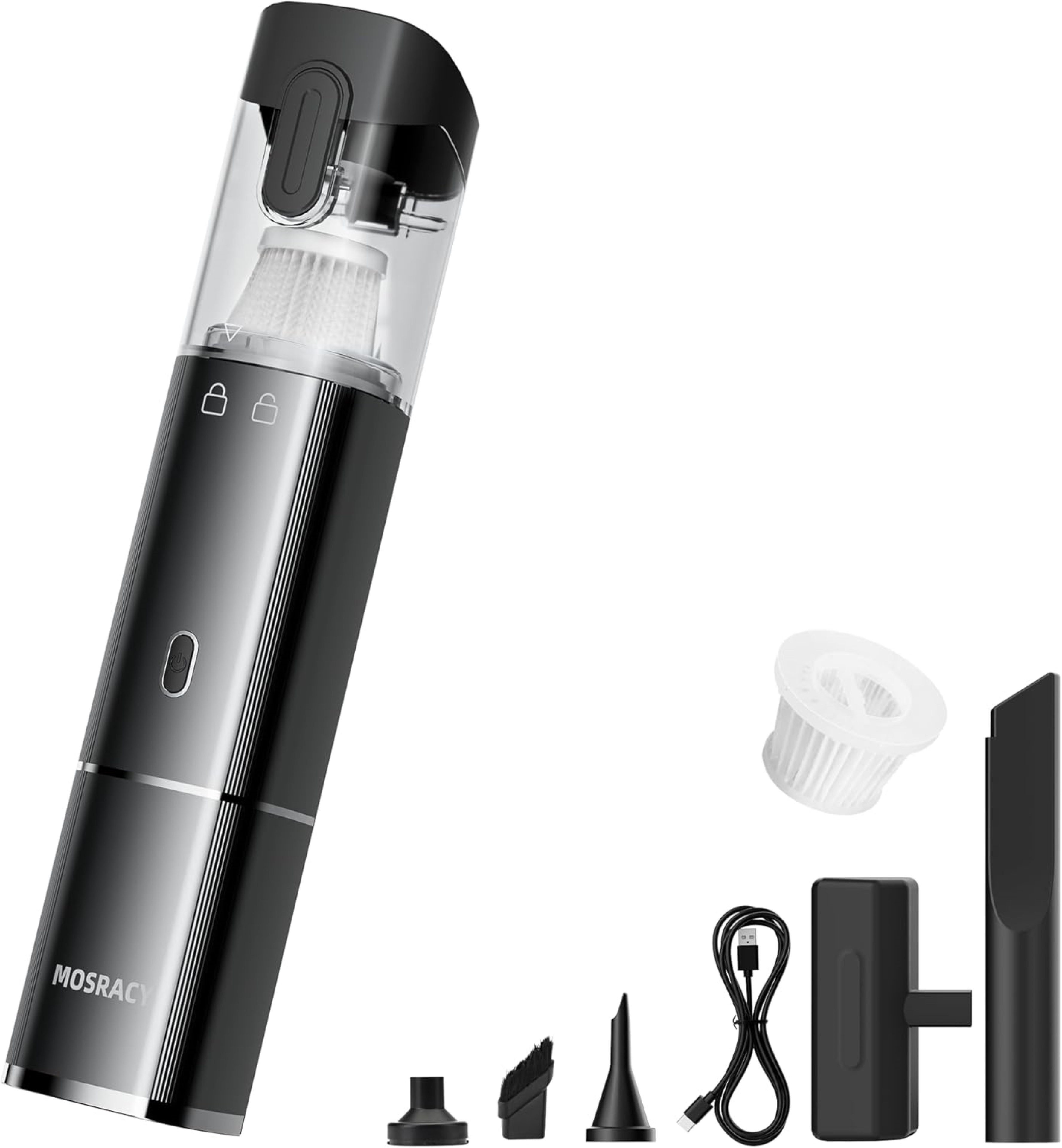 LA CUTE Akku-Handstaubsauger Akku Handstaubsauger Tierhaare Auto Mini Sauger Filter USB 4in1, 120 W, Abnehmbarer, transparenter Staubbehälter mit Drehverschluss zur einfachen Entleerung, Kabellos, leicht, 4-in-1 Funktion, 13000Pa Saugleistung, USB-C