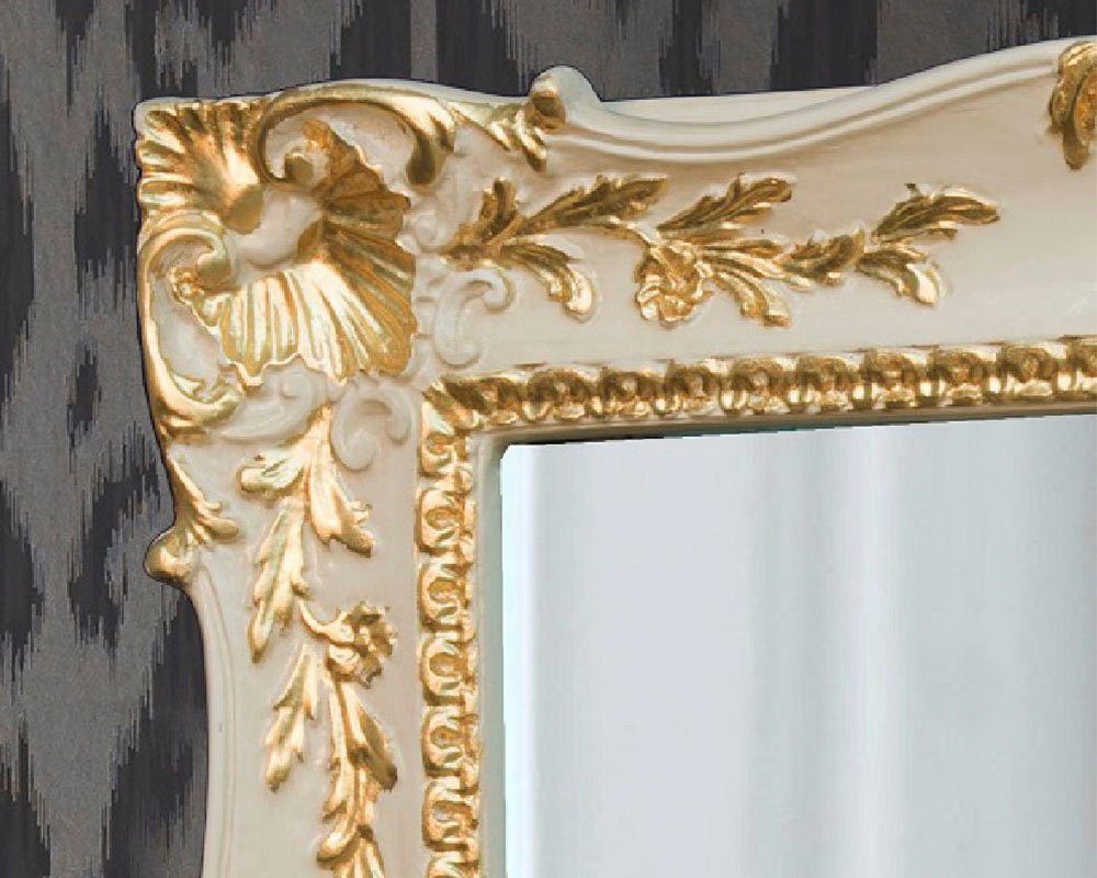 ASR Rahmendesign Barockspiegel Bellaria (lackiertes Elfenbein mit Blattgolddetails, Größe außen: 78cm x 98cm x 4cm), handgefertigt, klassisches Design
