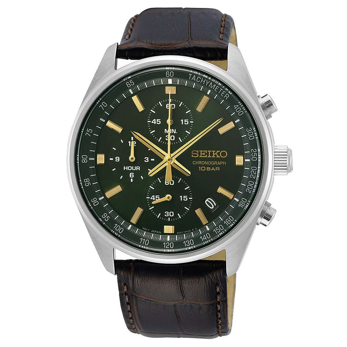 Seiko Quarzuhr SSB385P1, Chronograph Herrenuhr mit Lederband