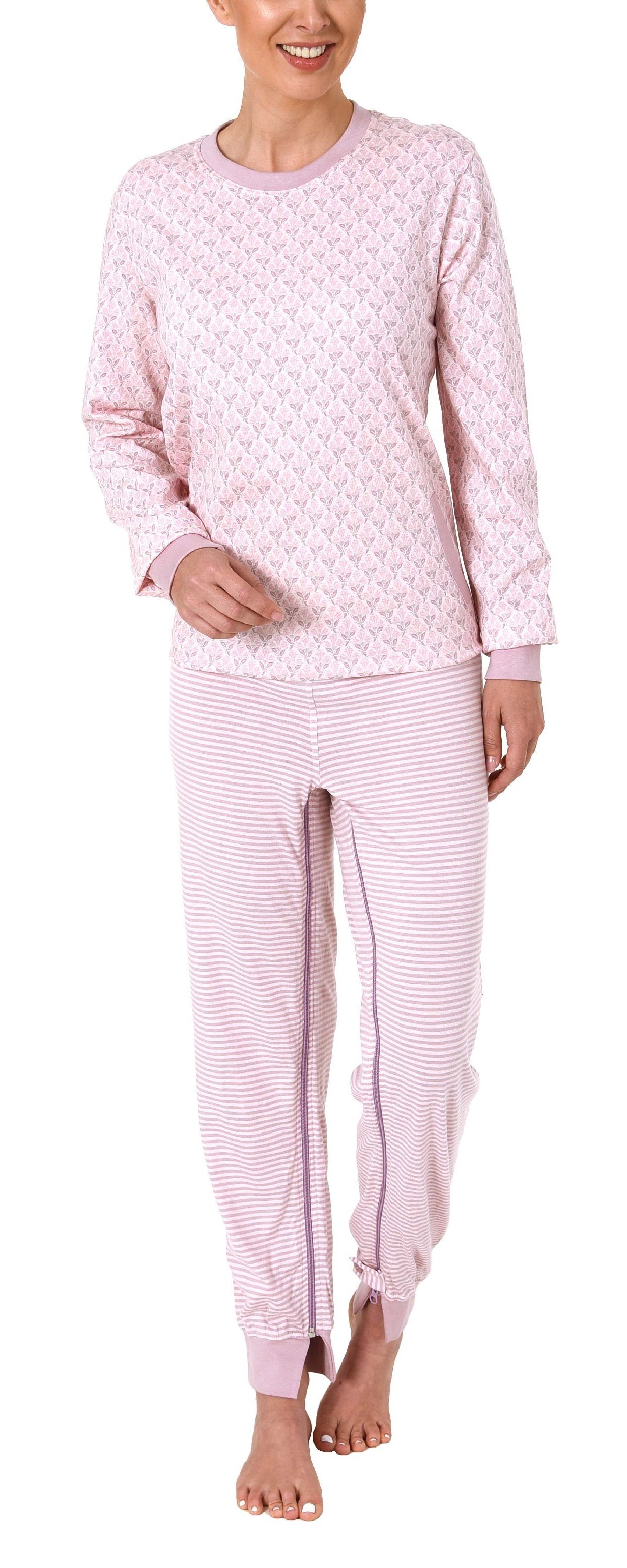 Normann Care Pyjama Damen Pflegeoverall langarm mit Reißverschluss am Rücken und am Bein