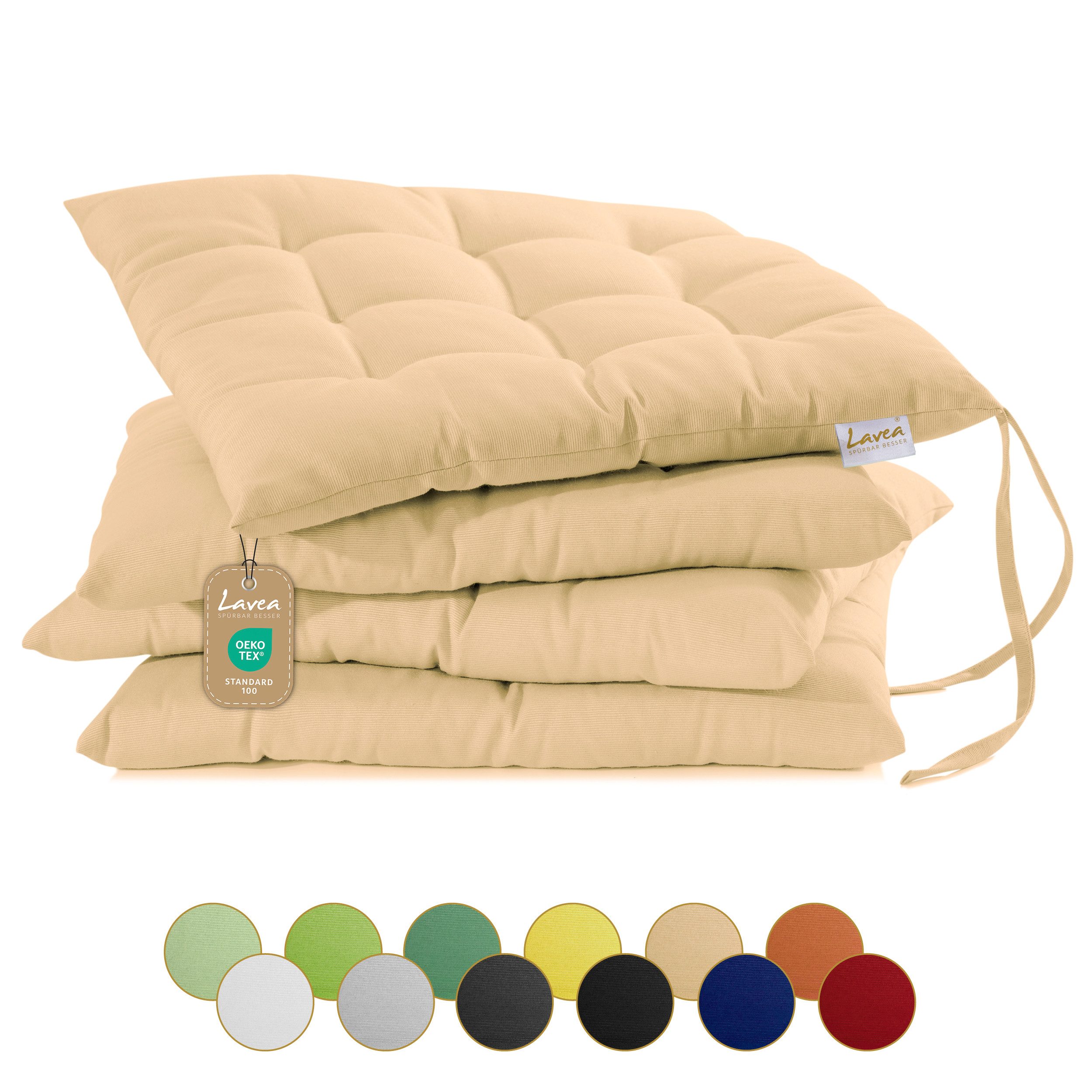 Lavea Подушка для стула MONACO, Подушки 4er Set – 40x40 cm, mit Stoffbändern, Outdoor & Indoor