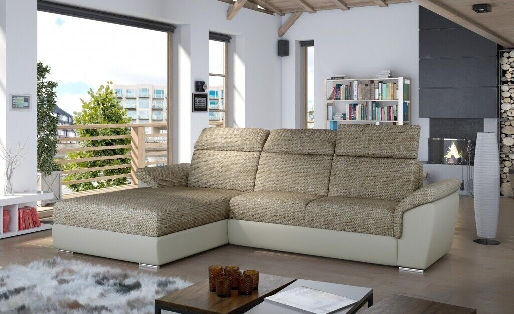 JVmoebel Ecksofa Graues L-Form Sofa Mit in Beige/Weiß Eckcouch, Europe Designer Made Ecksofa Bettfunktion Luxus