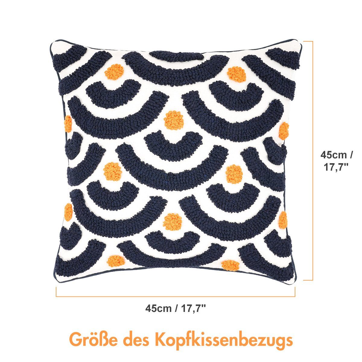 Kissenbezüge Kissenbezug 45*45cm Boho Tufted für Stück Reißverschluss, Orange Kissenhülle Wohnzimmer 1 Tassel Sofakissen Marineblau, (1 mit Dekokissen Schlafzimmer - Stück), 3D-Effekt MULISOFT