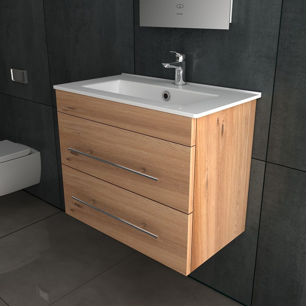 Alpenberger bathroom set washbasin with vanity unit - vanity unit 60 cm wide, (Complete set pre-assembled 60 cm wide, 2-piece, hand basin with bathroom cabinet), hygienic nano-coating, soft-close drawers