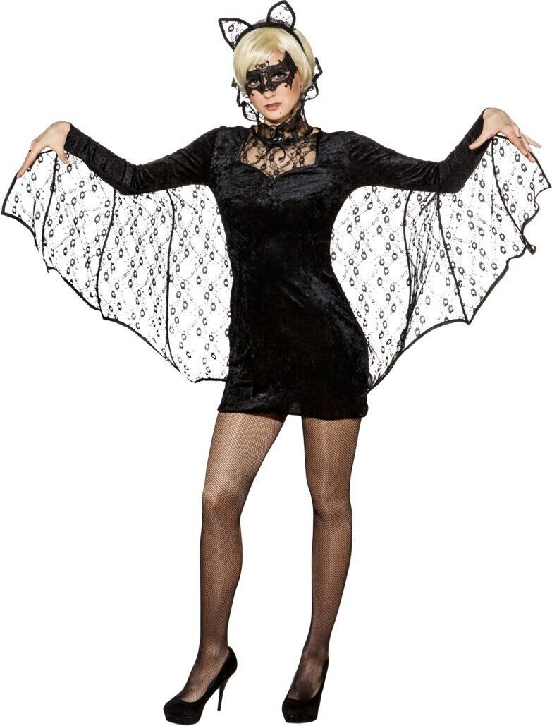 Kostüm Fledermaus Kleid mit Flügel & Haarreif 34/36 42/44 Karneval Halloween