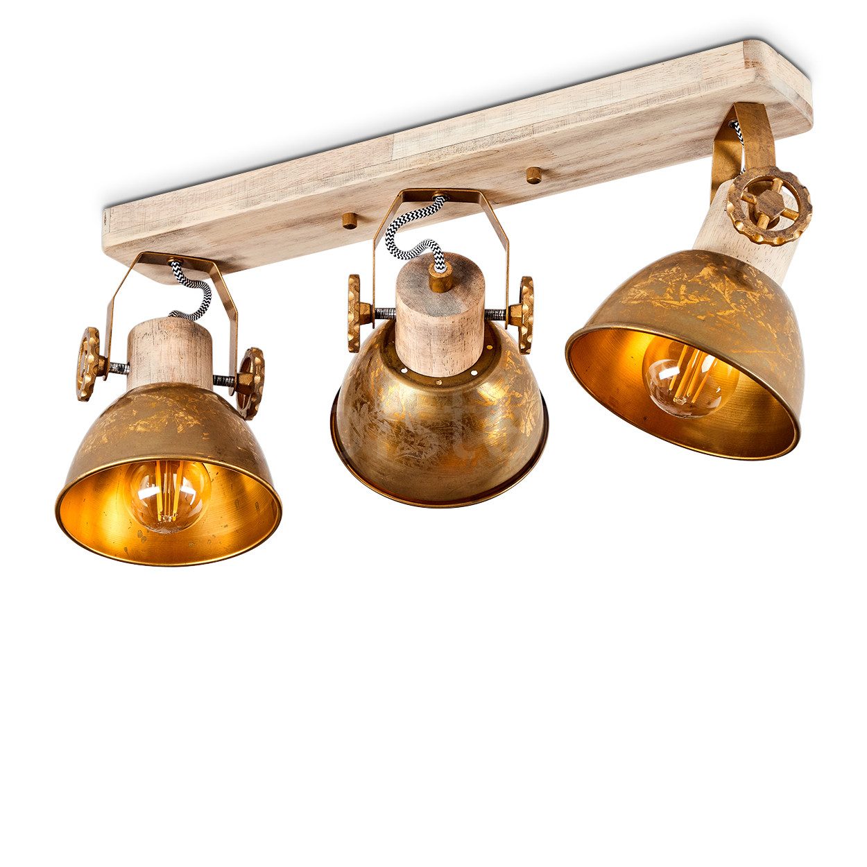 hofstein Deckenleuchte »Cotes« 3-flammige Zimmerlampe aus Holz und Metall in bronzefarben, ohne Leuchtmittel, Industrial/Vintage Look, 3xE27, die Leuchtenköpfe sind verstellbar