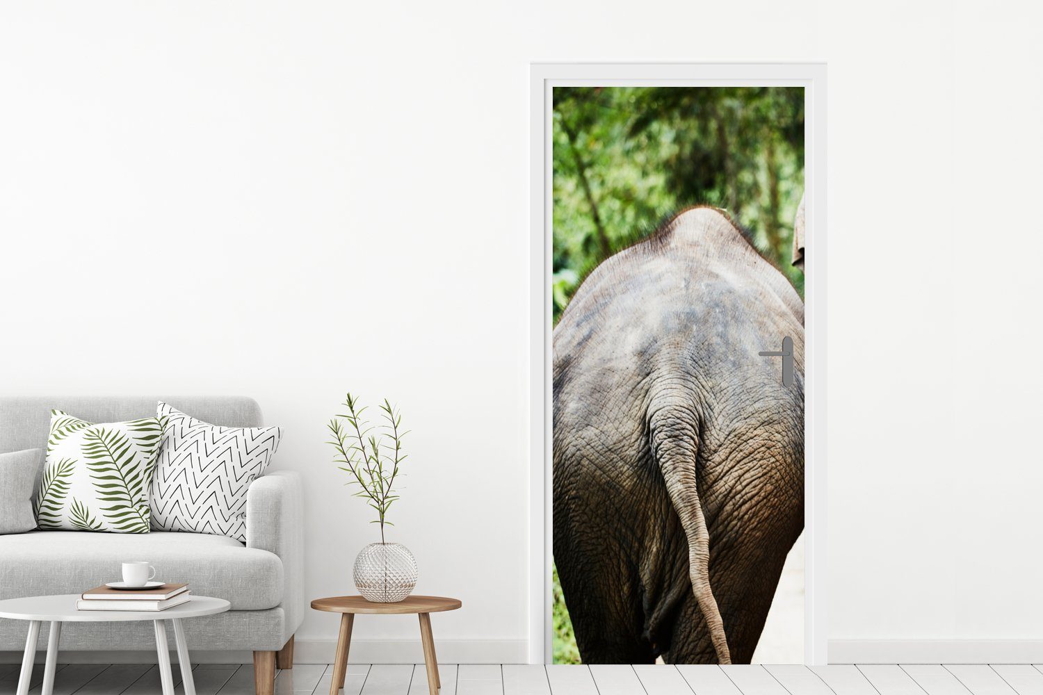 MuchoWow Türtapete Elefant Fototapete - Tiere Natur, - cm für - 75x205 bedruckt, Matt, Tür, Grau St), (1 Türaufkleber