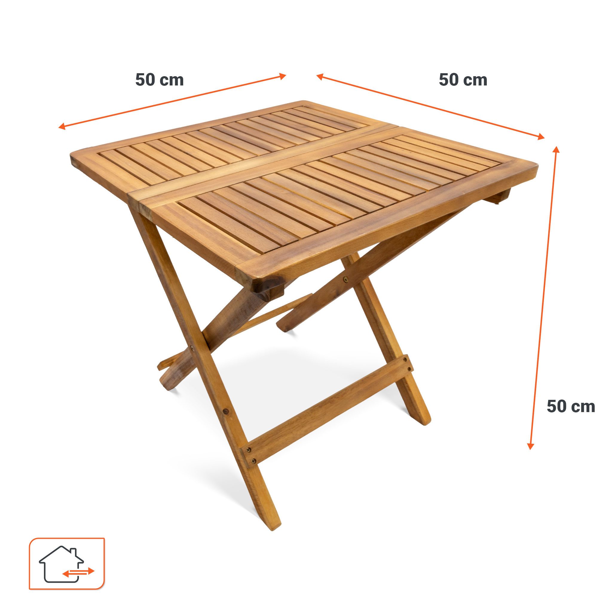 Spetebo Gartentisch Akazien Gartentisch geölt - 50cm - Holz Klapptisch (Stück, 1-St., Klapptisch), Klappbarer Beistelltisch für Balkon Terrasse und Garten