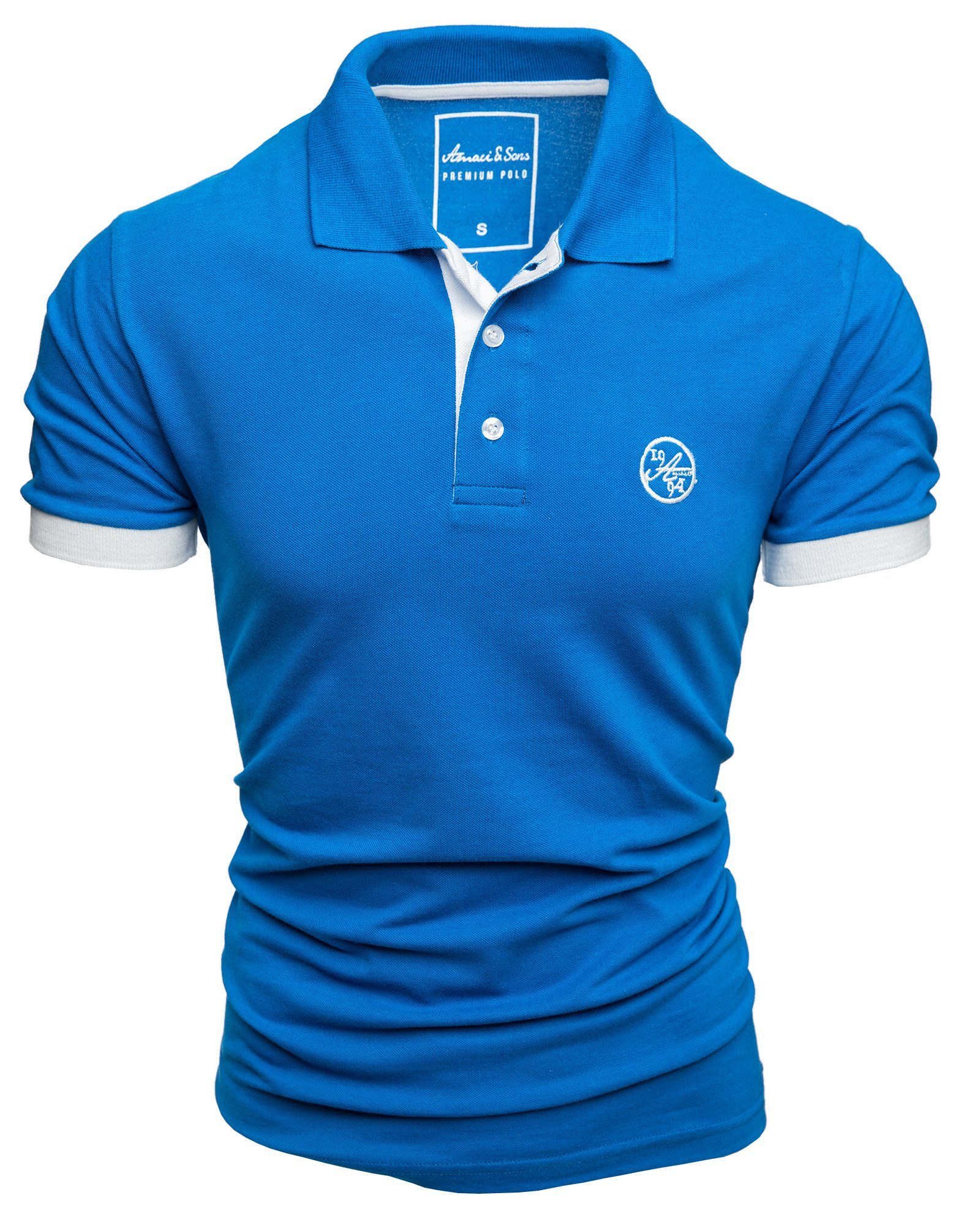 Amaci&Sons Poloshirt MEMPHIS Basic Kontrast Polo Shirt Royalblau/Weiß
