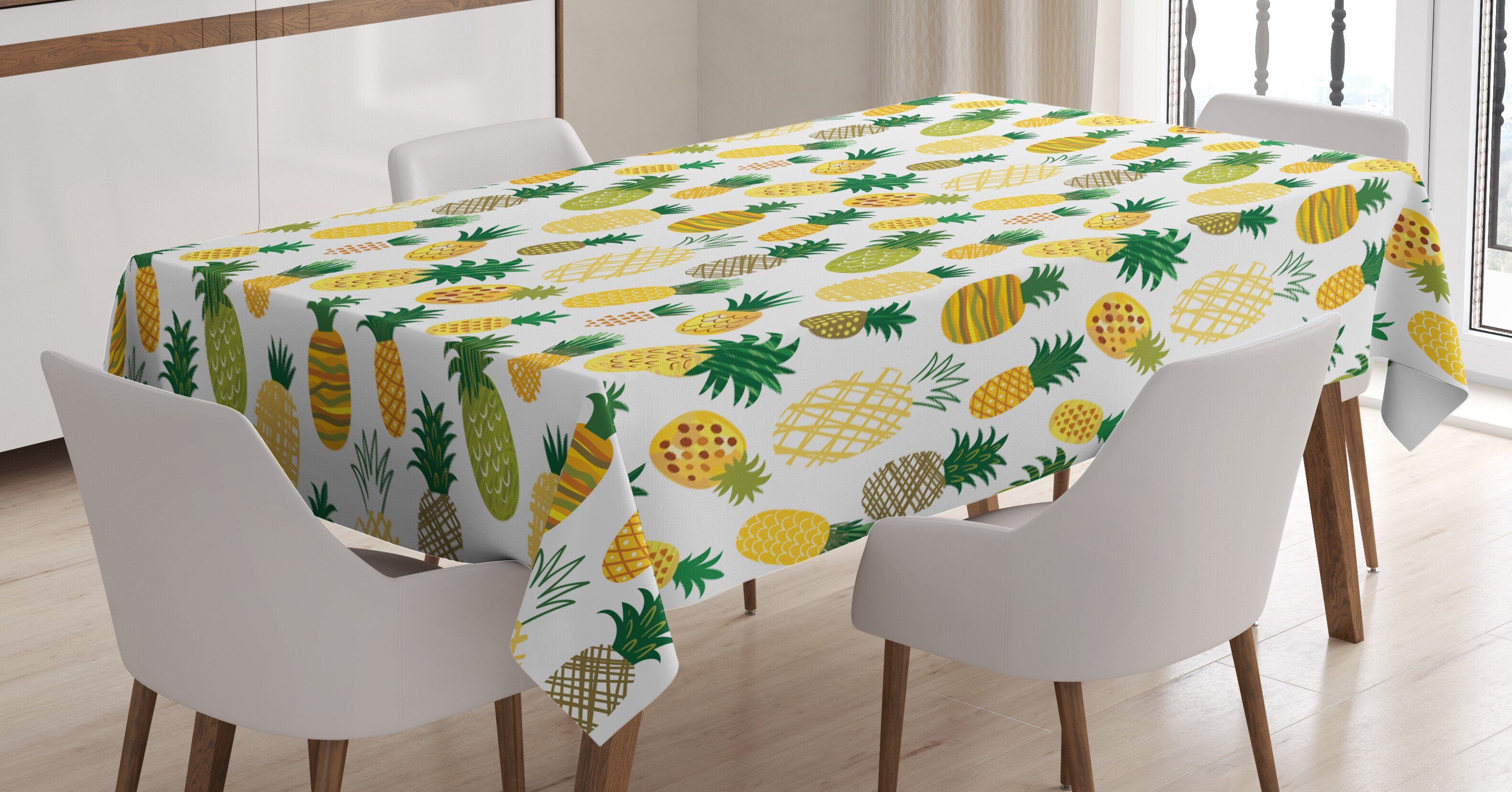 Abakuhaus Tischdecke Farbfest Waschbar Für den Außen Bereich geeignet Klare Farben, Gekritzel Cartoon Fruits Ananas