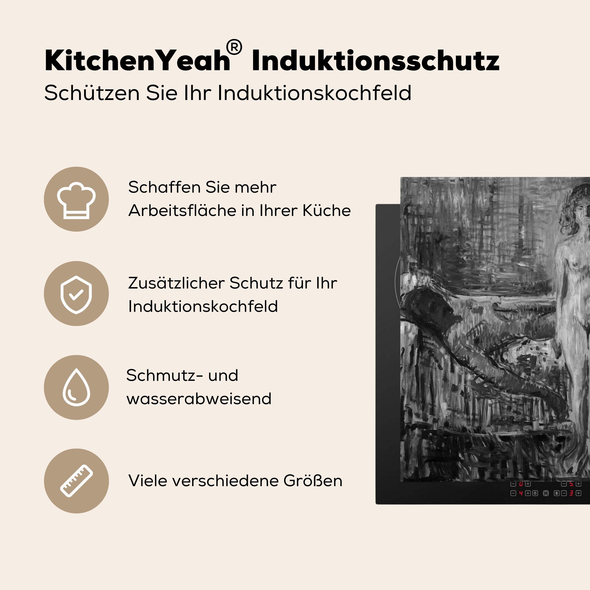 II Arbeitsplatte Marat für - küche Edvard Der MuchoWow Ceranfeldabdeckung, (1 78x78 von Herdblende-/Abdeckplatte Vinyl, tlg), cm, Munch, Tod