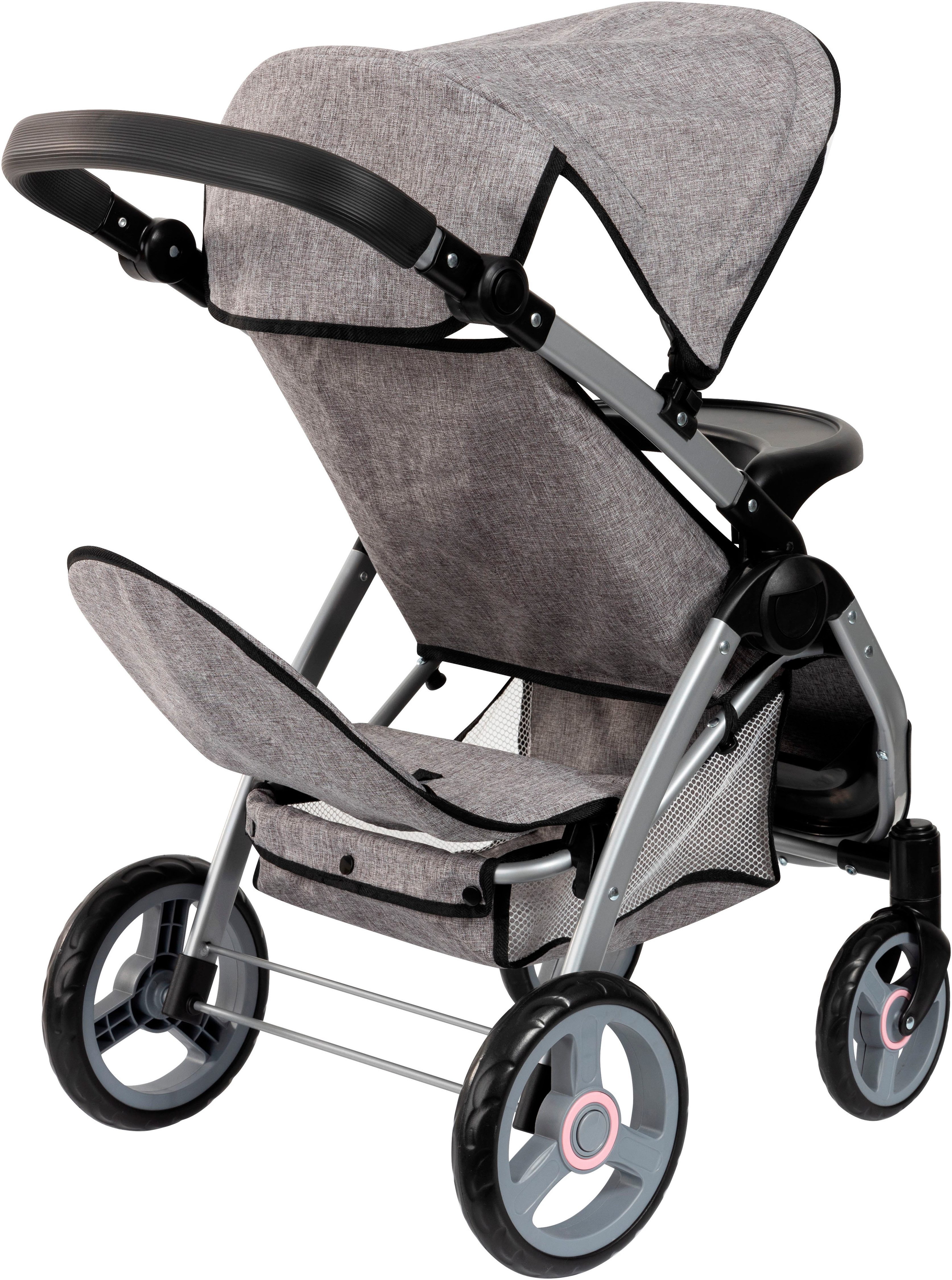 Bayer Puppen-Zwillingsbuggy Twin Star, grau/rosa, mit Wickeltasche günstig online kaufen
