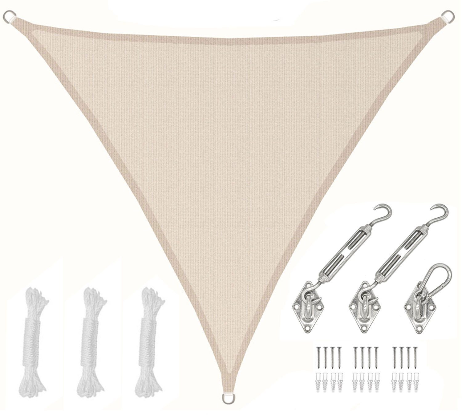 Sonnensegel mit Befestigung - 3 x 3 x 3 Winddurchlässig - Garten, Terrasse, Balkon