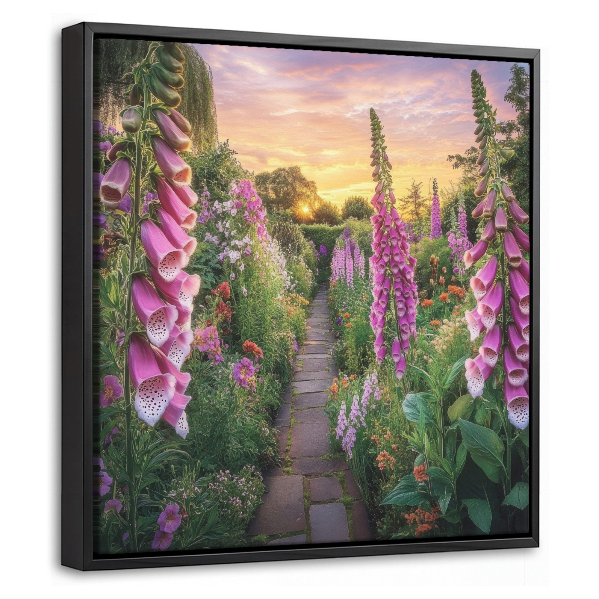 OneMillionCanvasses® Leinwandbild mit Rahmen - Fingerhut - Blumen - Garten, Fotodruck (1 St), Leinwand Bilder Klein, Wand Dekoration Aesthetic 20x20cm