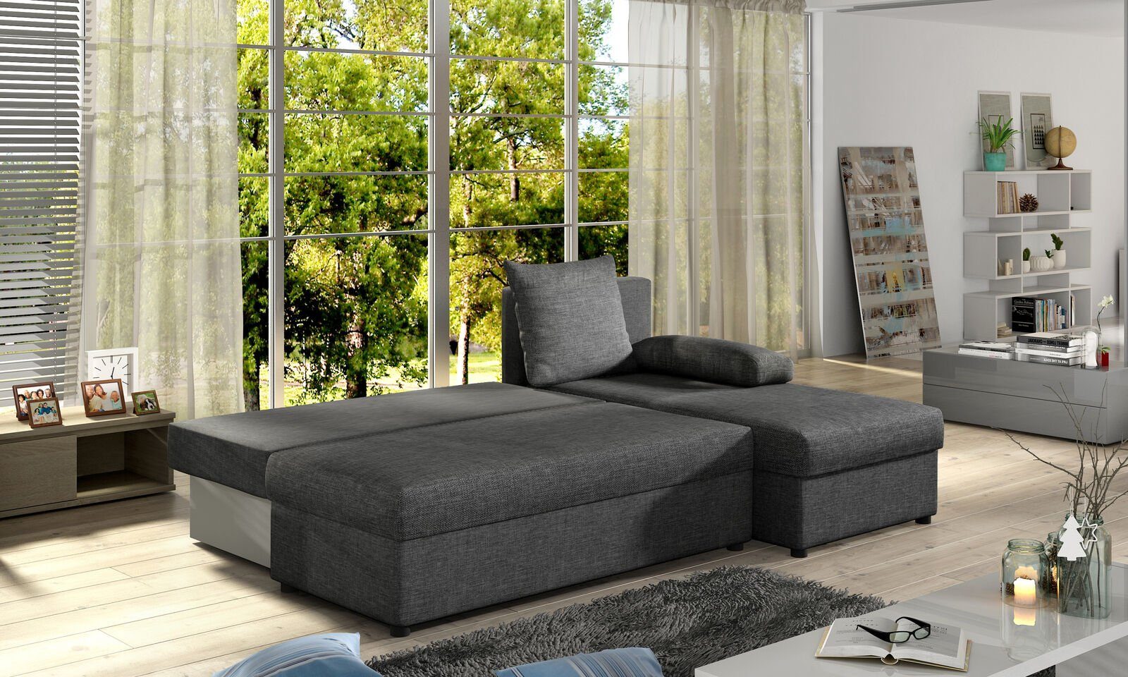 L Form Stoff Sitz Ecksofa Couch Garnitur Polster Schlafsofa JVmoebel Textil Moderne
