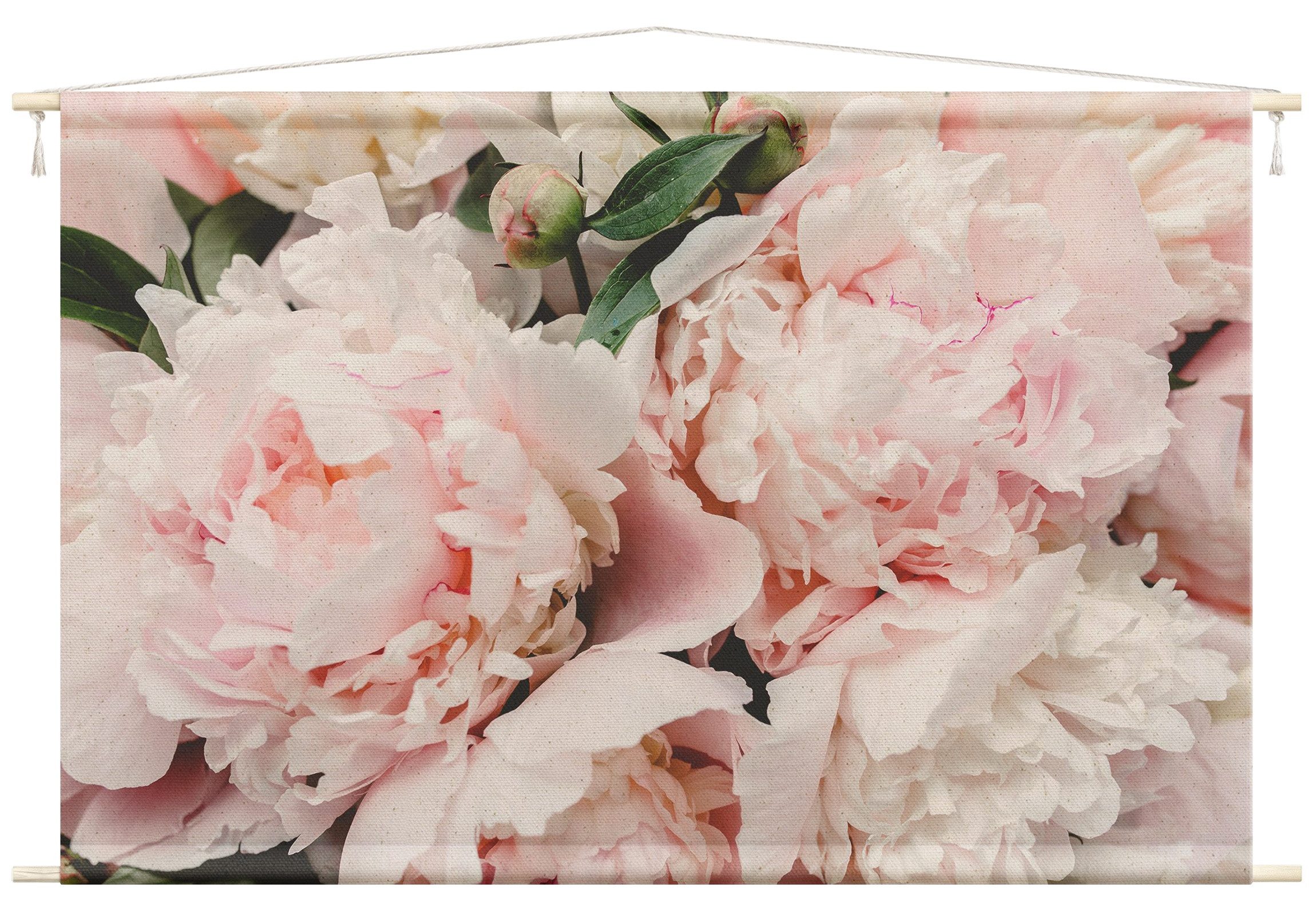 Bilderdepot24 Wandteppich modern Blumen Rosen Landhaus rosa, rechteckig, Höhe: 2.6 mm, großes Wandbild aus Natur-Baumwolle Wandbehang Stoffbild Tuch Wollseil