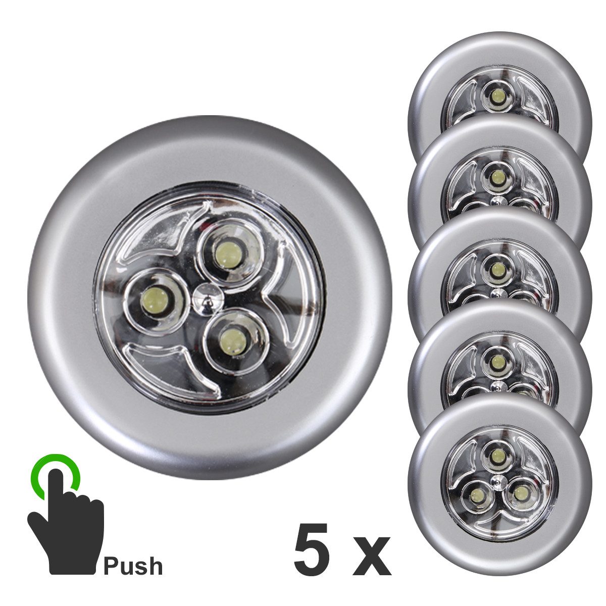 Briloner Leuchten LED Unterbauleuchte LED Push Light, titanfarbig, 5er-Set, je 3xLED, LED fest integriert – Bild 4 von 5