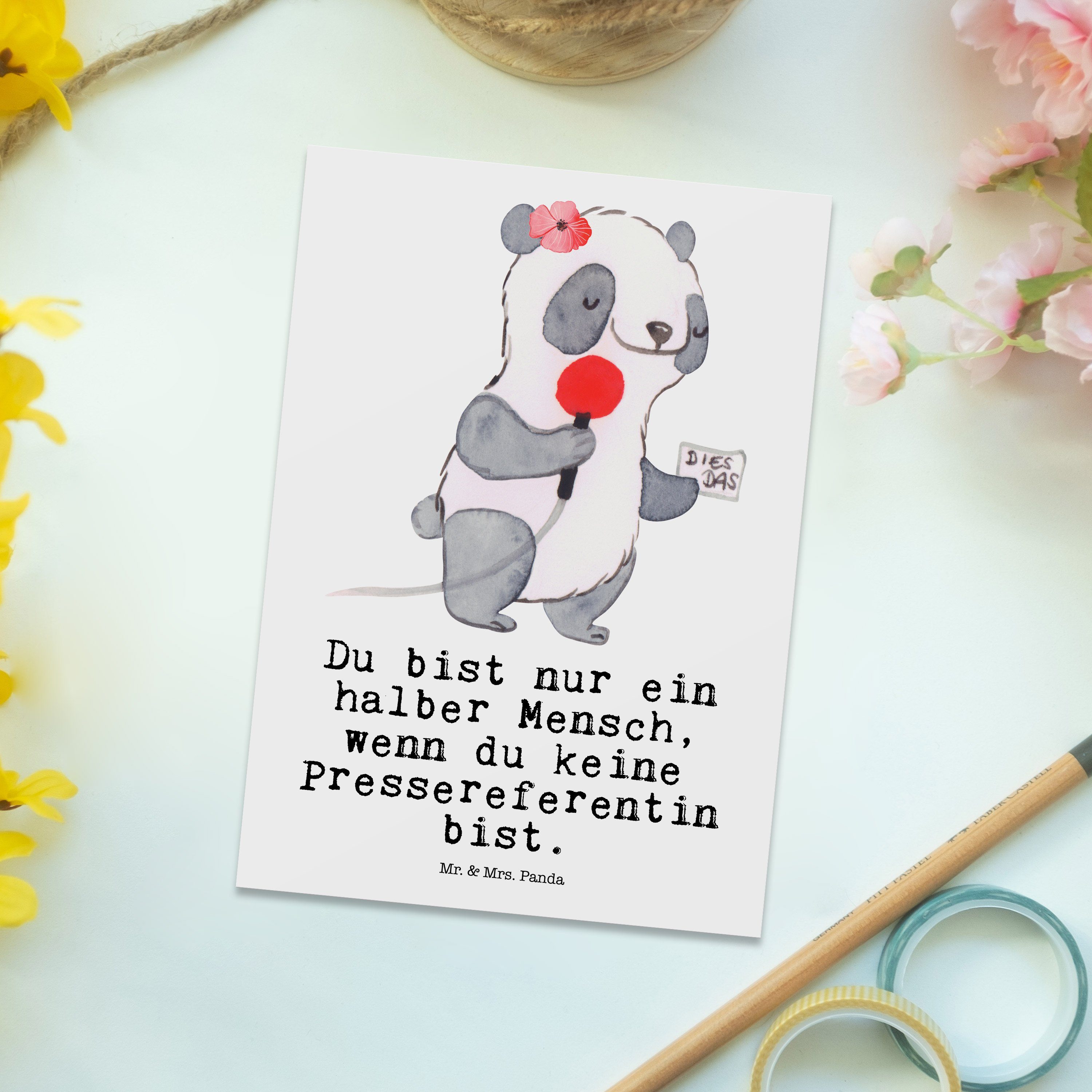 Mr. & Mrs. Postkarte Herz mit Pressereferentin Geschenk, - Weiß - Schenken, Ren Panda Grußkarte