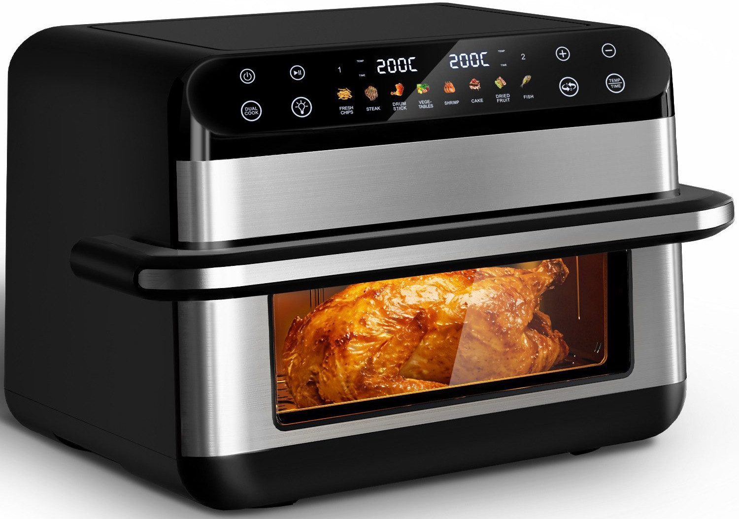 Fukstern Heißluftfritteuse Heißluftfritteuse XXL 10L – 2-Zonen Air Fryer mit Sichtfenster, Touchscreen & Metall-Innenraum, 2400 W, Herausnehmbare Trennwand, 8-in-1, separate Temperatur – Pizza
