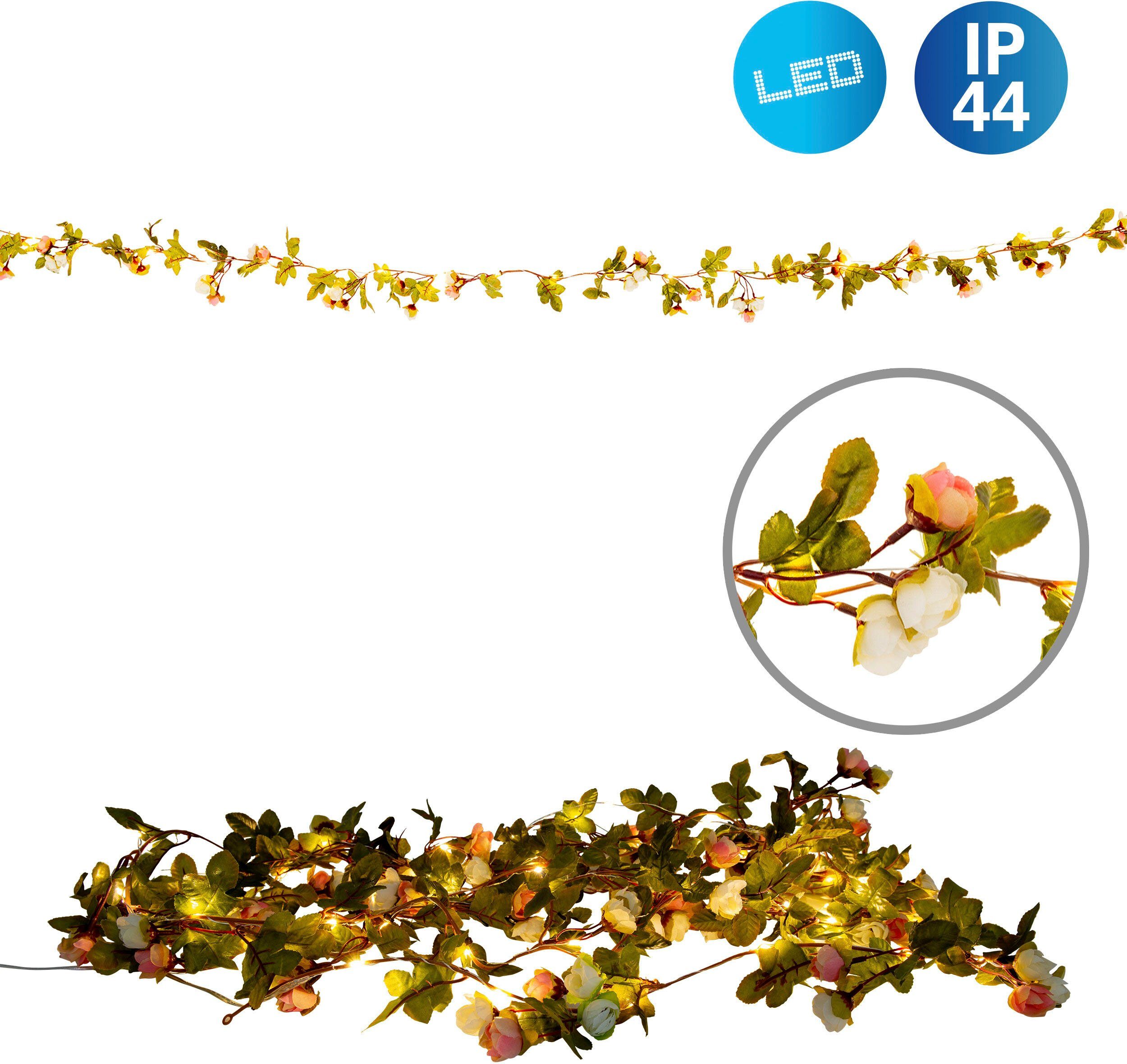 LED-Lichterkette weiße Röschen, Länge näve rosa Zuleitung 5m warmweiße 420cm, LED, und Rosenblüten,