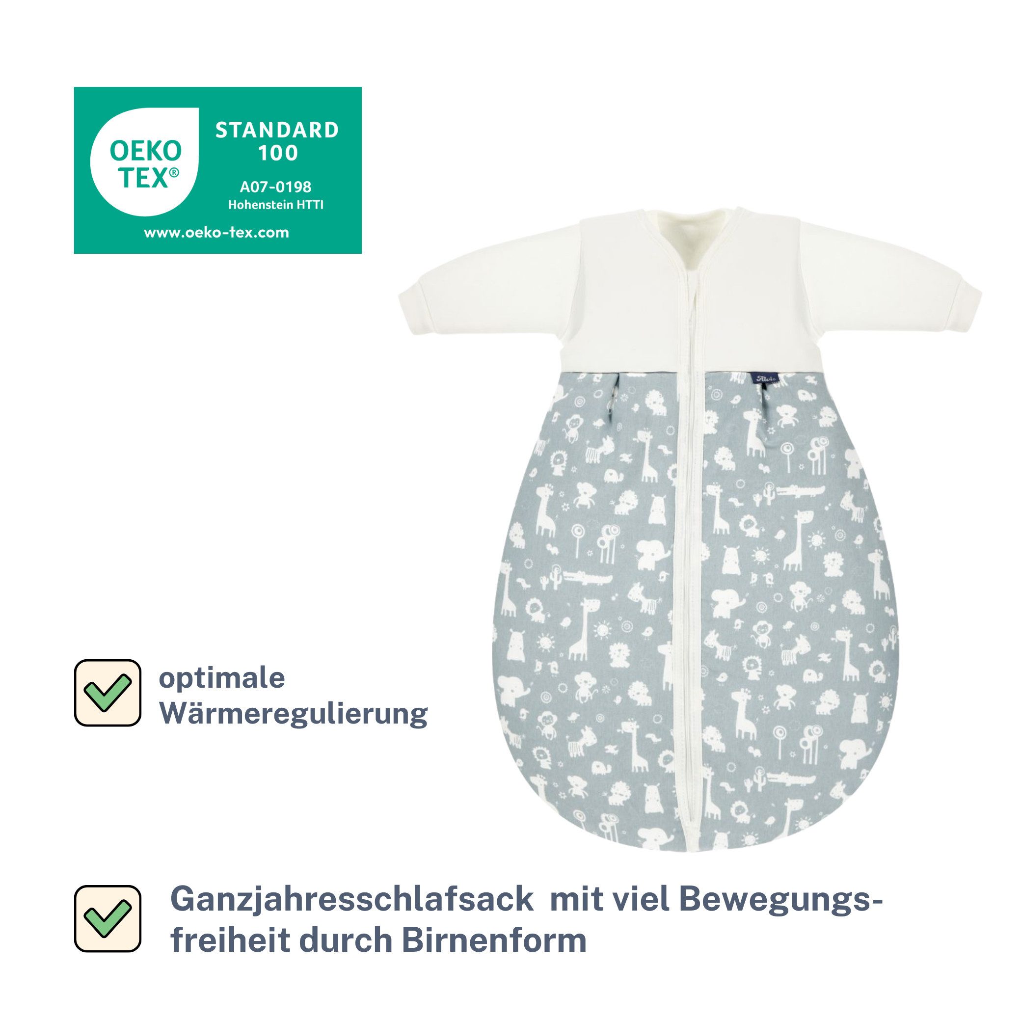 Alvi® Babyschlafsack Babyschlafsack + Innensack Kombi Ganzjahresschlafsack, Außensack aus weichem Jersey-Thermo-Material, viel Strampelfreiheit
