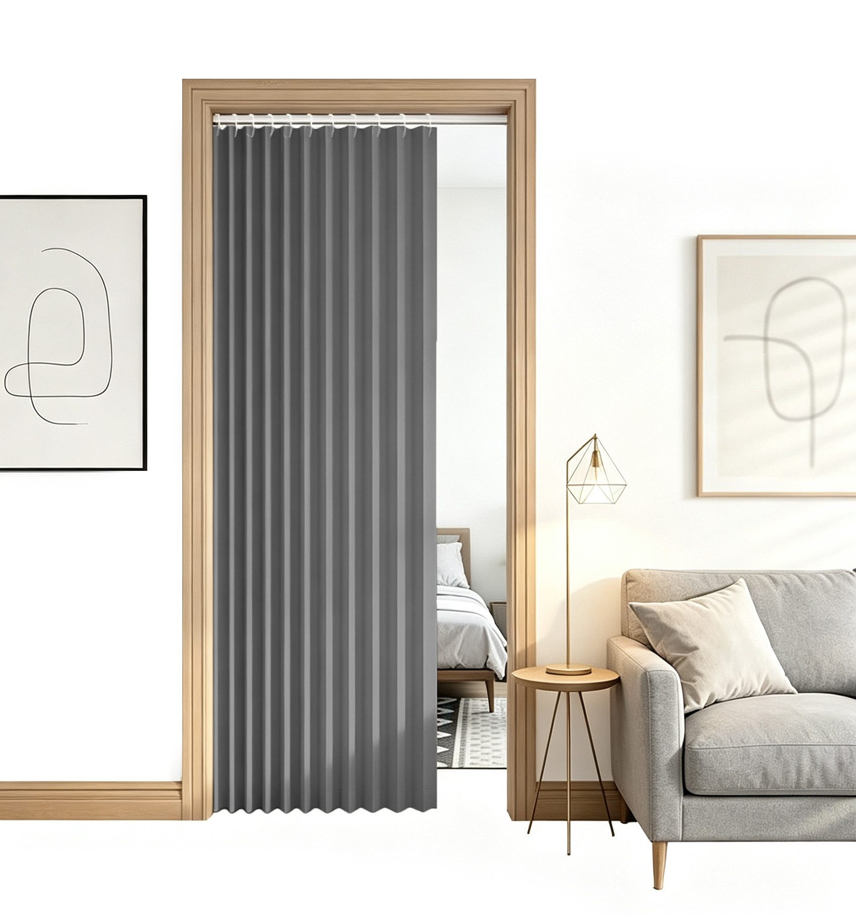 Zyronn Türvorhang Plissierter Verdunkelungs-Türvorhang, Sichtschutzvorhang für Eingänge, Halbtransparenter Raumteiler-Vorhang für Schlafzimmer und Wohnzimmer