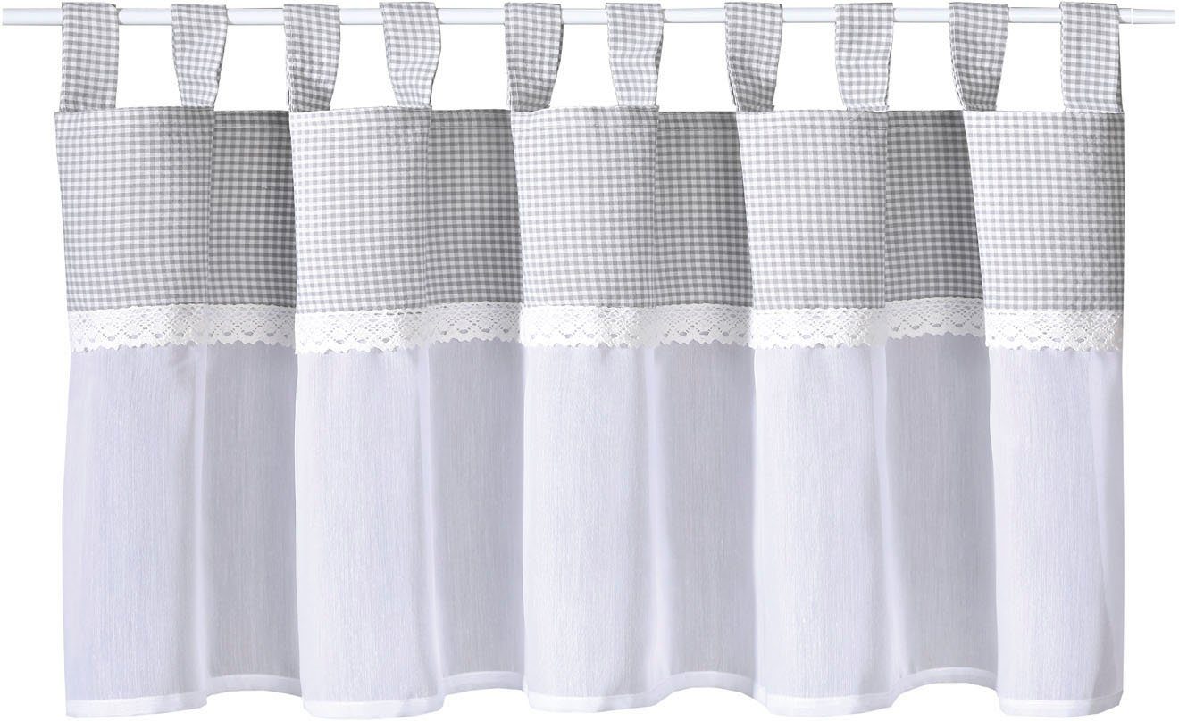Gerster Scheibengardine Bavaria (1 St), Schlaufen, transparent, HxB: 50x150, mit Karo-Muster und Spitzenbesatz