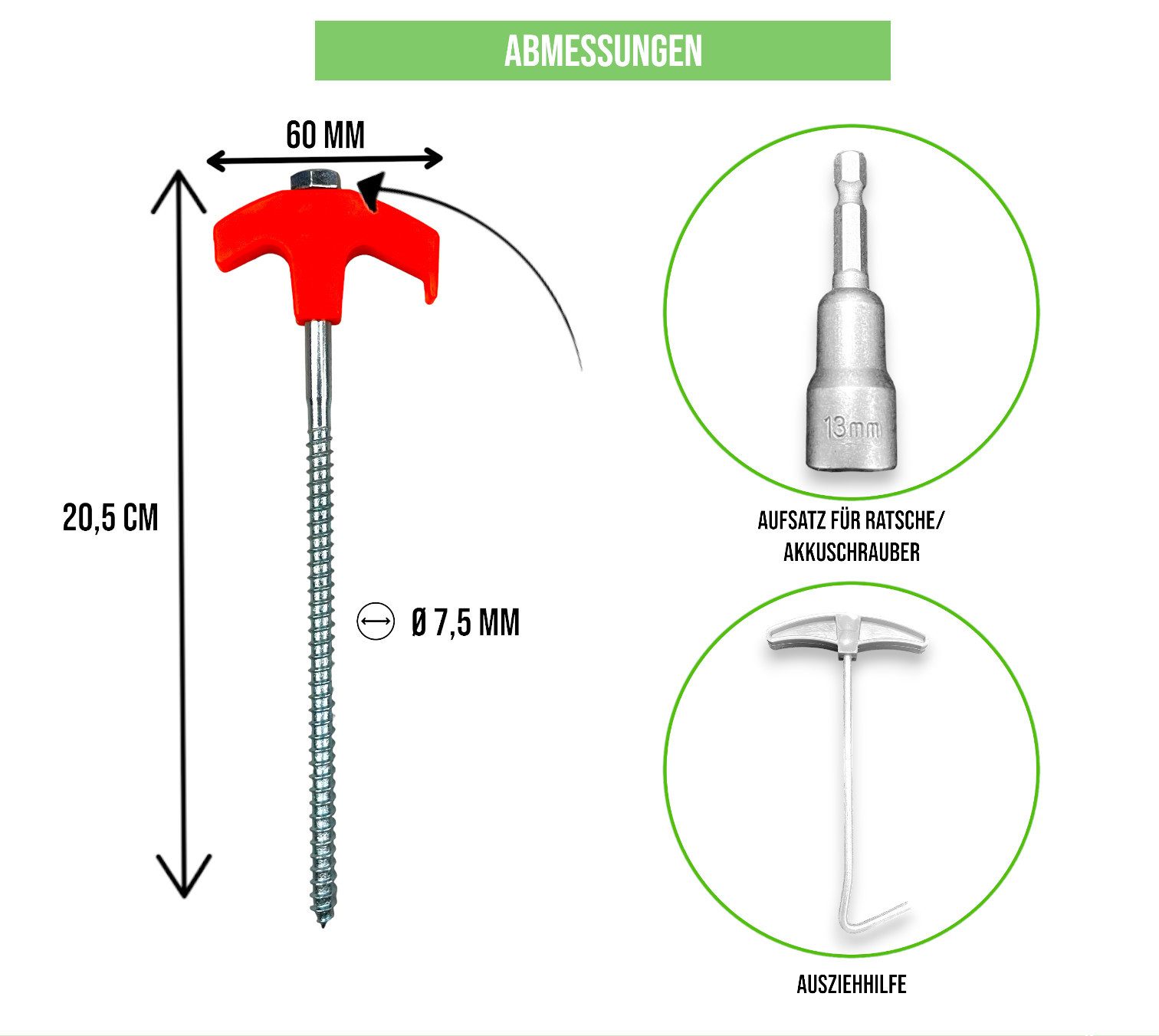 FAMEX Zelthering Bodenanker, 20cm, 24 Stück, (Schraubheringe, Erdnägel), extra stabil & lang, sturmsicher