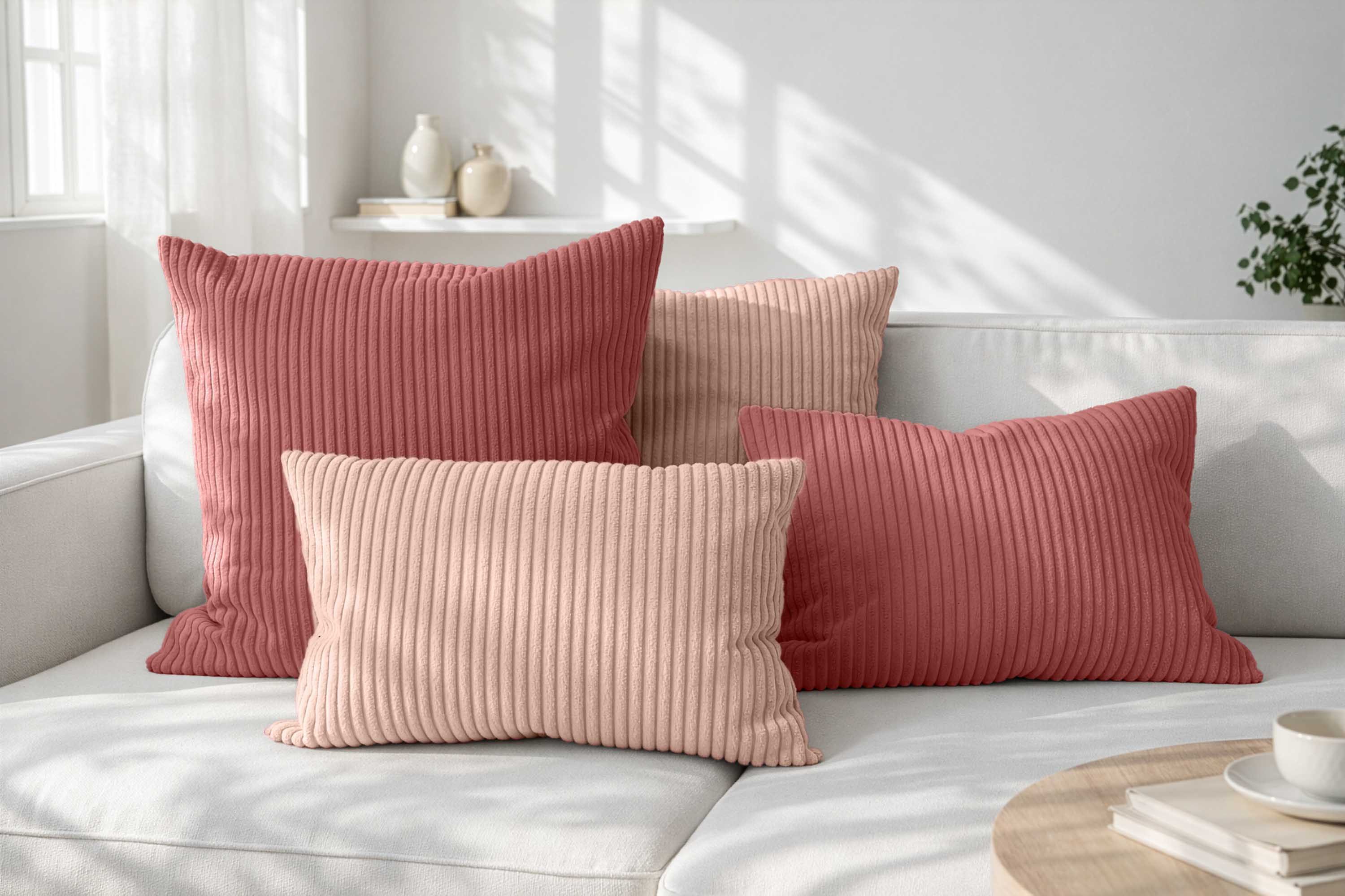 Amilian Dekokissen Sofakissen Cord-Optik 4er Set mit Füllung 2x 40x40 + 2x 35x45 cm, mit Füllung, Hotelverschluss, formstabil
