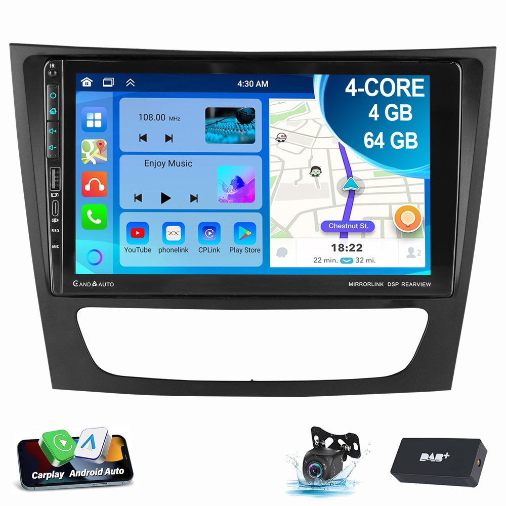 ESSGOO Für Mercedes-Benz E-Klasse CLS W211 W219 Android 15 Autoradio (RDS, Digitalradio (DAB), FM, Carplay Android Auto GPS Navi WIFI BT)