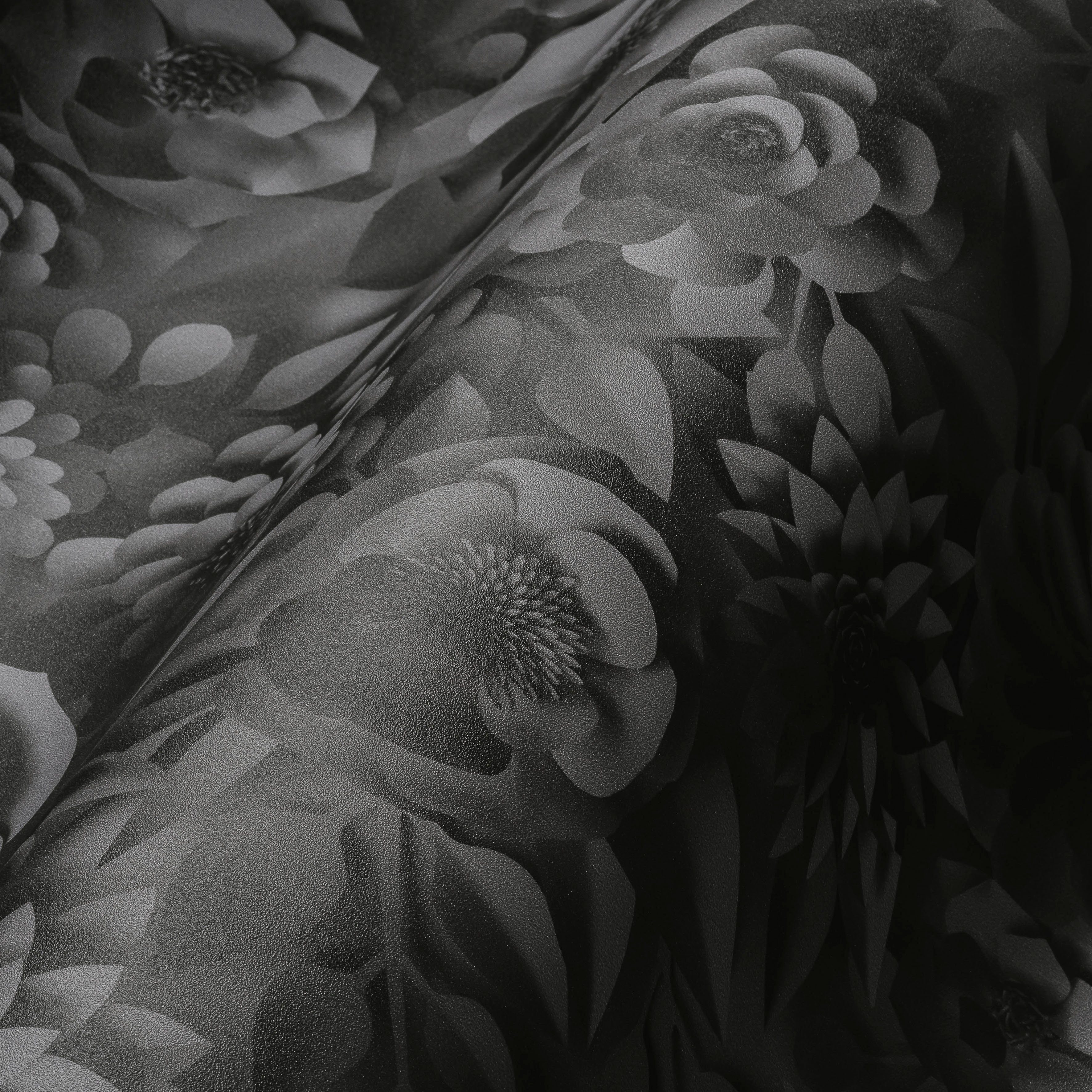 Optik, PintWalls 3D A.S. Vliestapete Blumen schwarz/grau glatt, St), Création Blumenwand (1 matt,