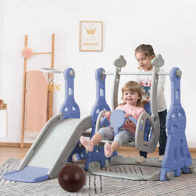 Ulife Indoor-Rutsche 4 in 1 Rutsche Kinderrutsche Fun-Slide Schaukel mit Basketballkorb, für In- und Outdoor