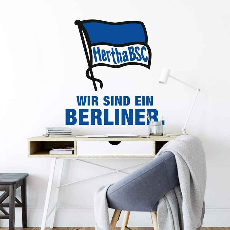 Hertha BSC Wandtattoo »Fußball Wandtattoo Hertha BSC Wir sind ein Berliner Flagge Blau Weiß Slogan«, Wandbild selbstklebend, entfernbar
