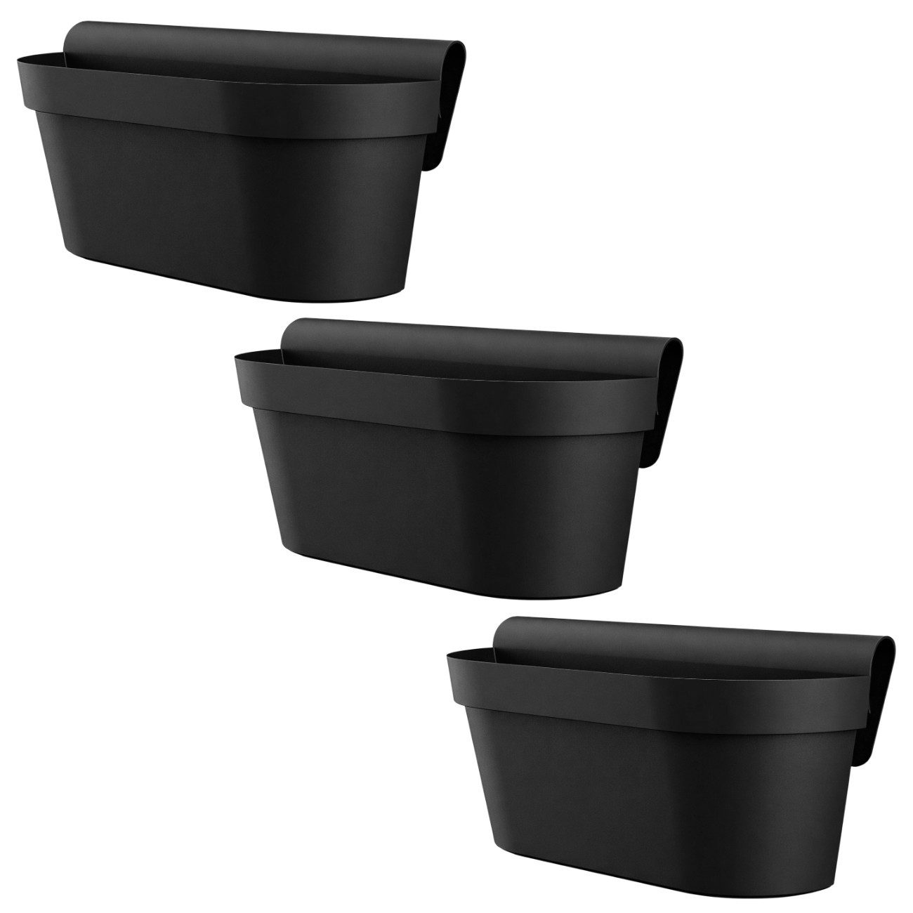 Engelland Balkonkasten Blumenkasten mit Wasserspeicher & Drainagesystem (Vorteils-Set, 3 St., Robust & Bruchfest), Blumentopf für Balkongeländer & Gartenzäune, Wetterfest, Kunststoff