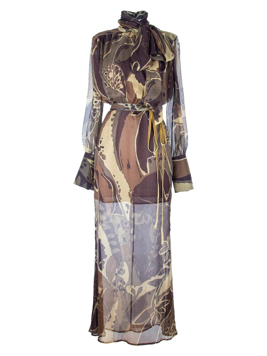 RUA & RUA Cocktailkleid Maxikleid Seidenkleid Kleid aus Seide mit Schleifenkragen