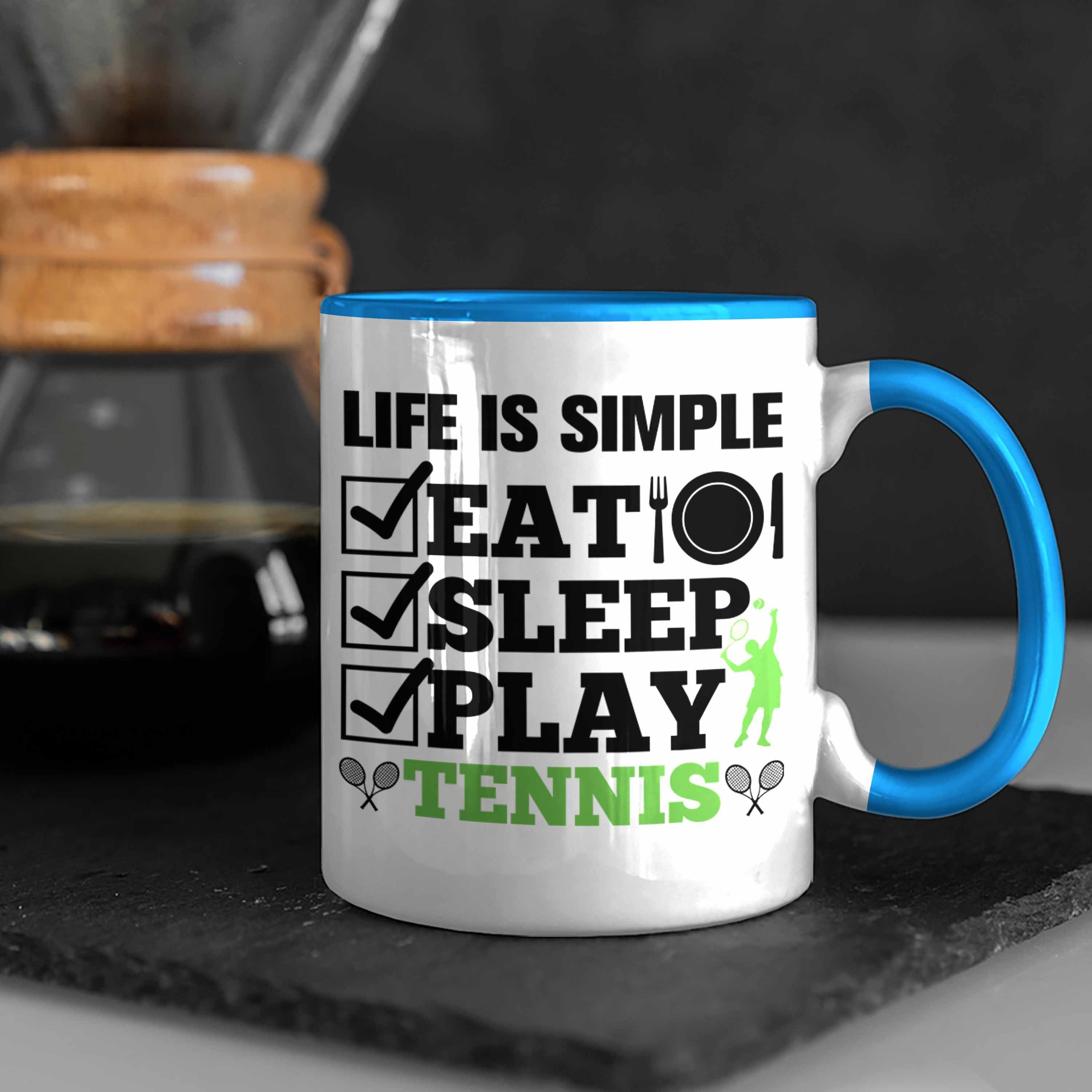 Trendation Tasse Trendation - Männer Tennis Spruch Frauen Sleep mit Blau Tennisspieler Tennis Tasse für Geschenk Eat für