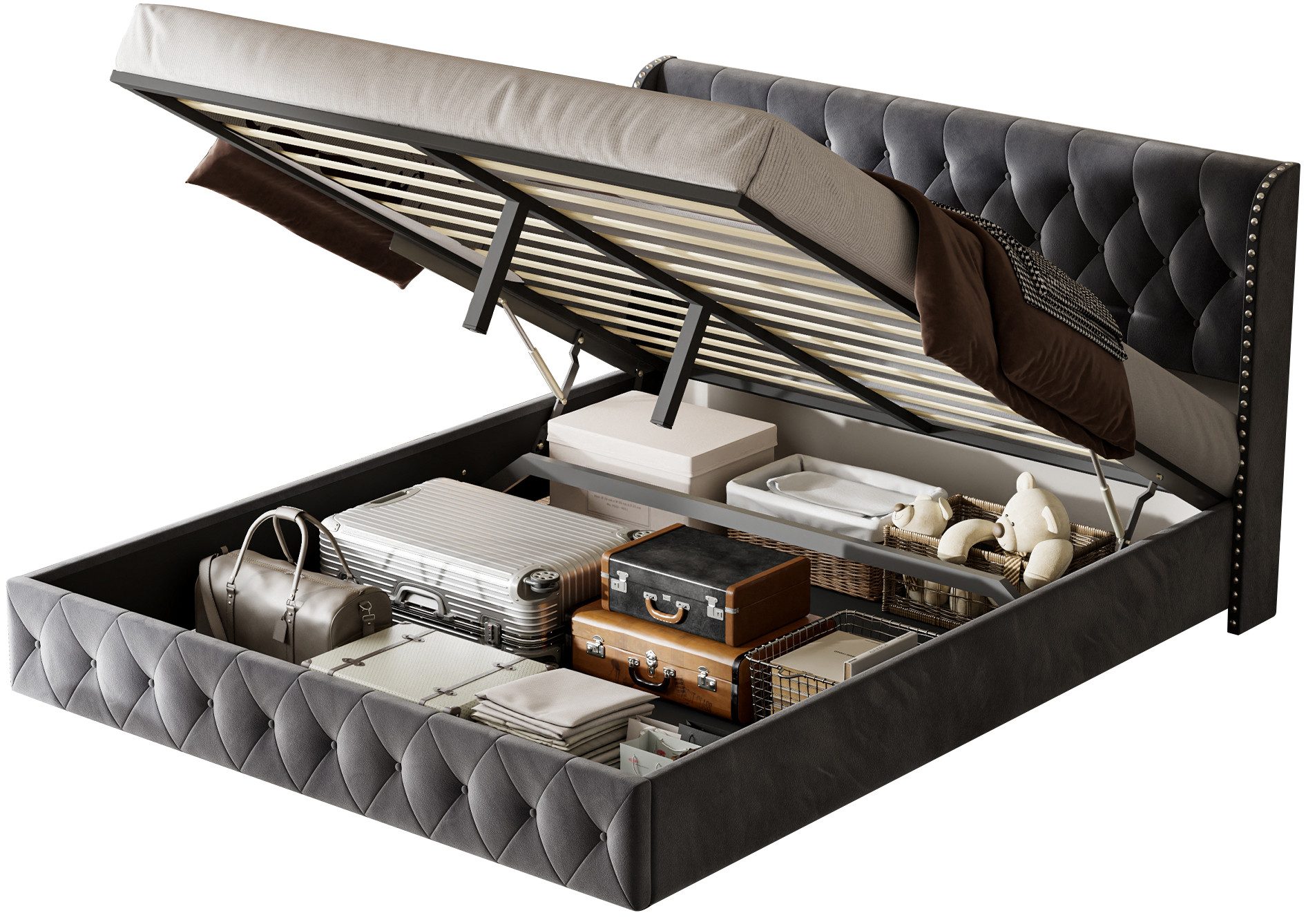 FUROKOY Polsterbett Doppelbett Stauraumbett Hydraulisch anhebbarer günstig online kaufen