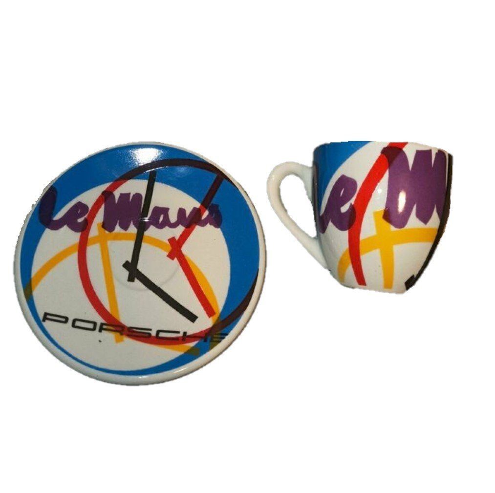 Porsche Espressotasse Le Mans Targa Florio 1959 Cup, Espressotasse mit Unterteller Limited, aus Porzellan, Sammeltasse, Tasse, Espresso, Automarke Porzellan Set bedruckt, Becher