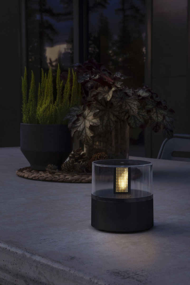 KONSTSMIDE LED Dekolicht, LED fest integriert, Warmweiß, LED Flamme mit schwarzem Kunststoffsockel und transparenter Abdeckung
