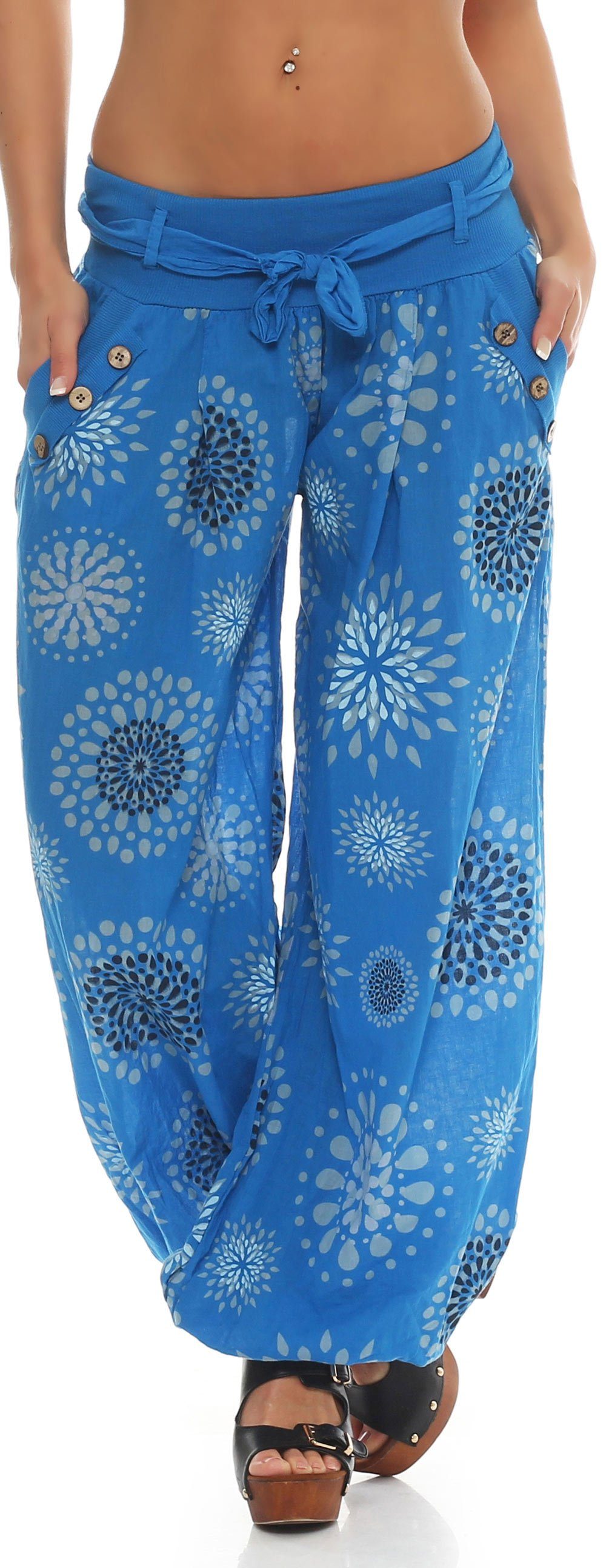 malito more than fashion Haremshose 3481 Pumphose Aladinhose mit Print Einheitsgröße blau