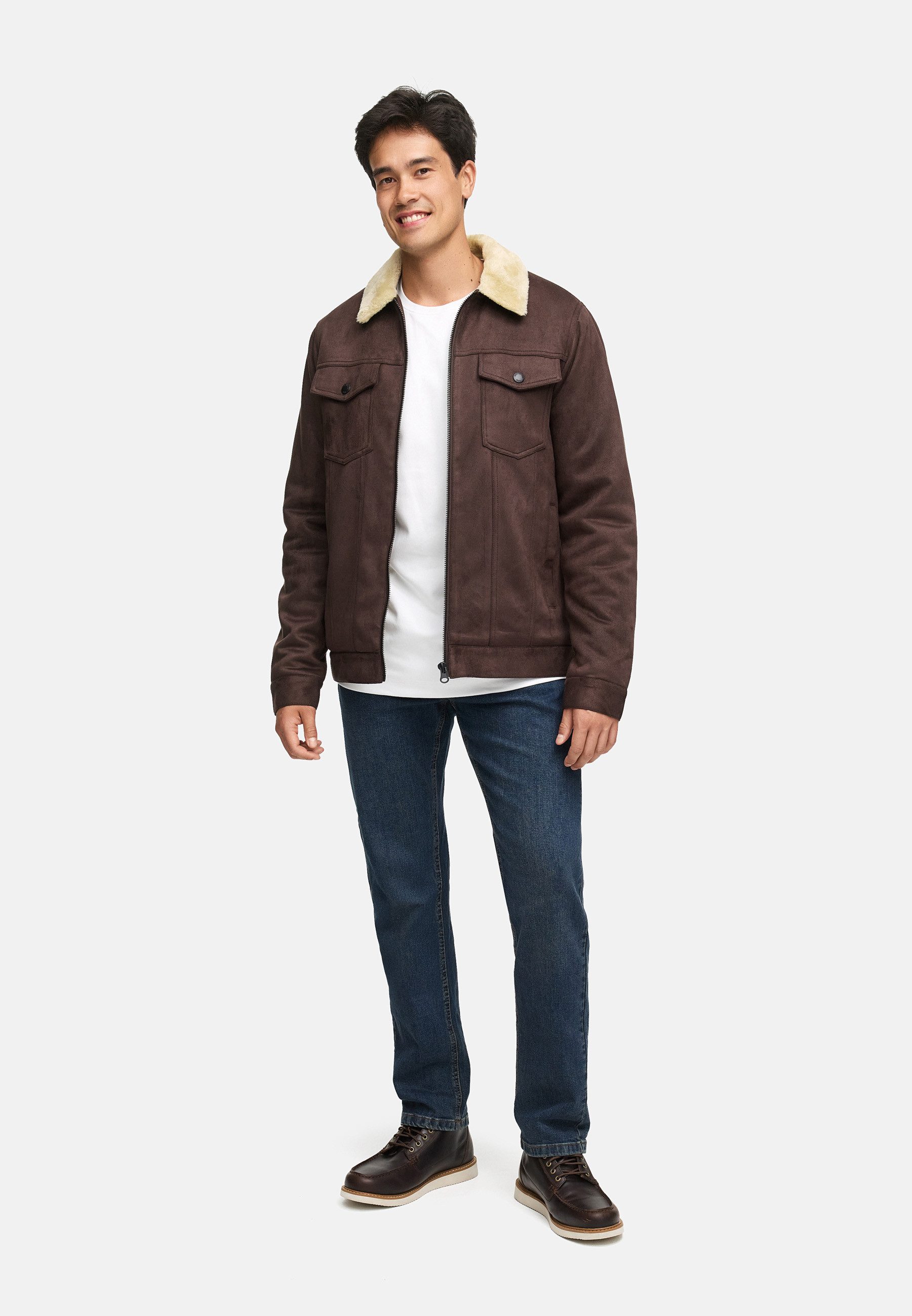 INDICODE Lederjacke Herren INWoodleys Jacke Winter Herrenjacke Winterjacke mit warmem Teddyfell – Bild 5 von 5