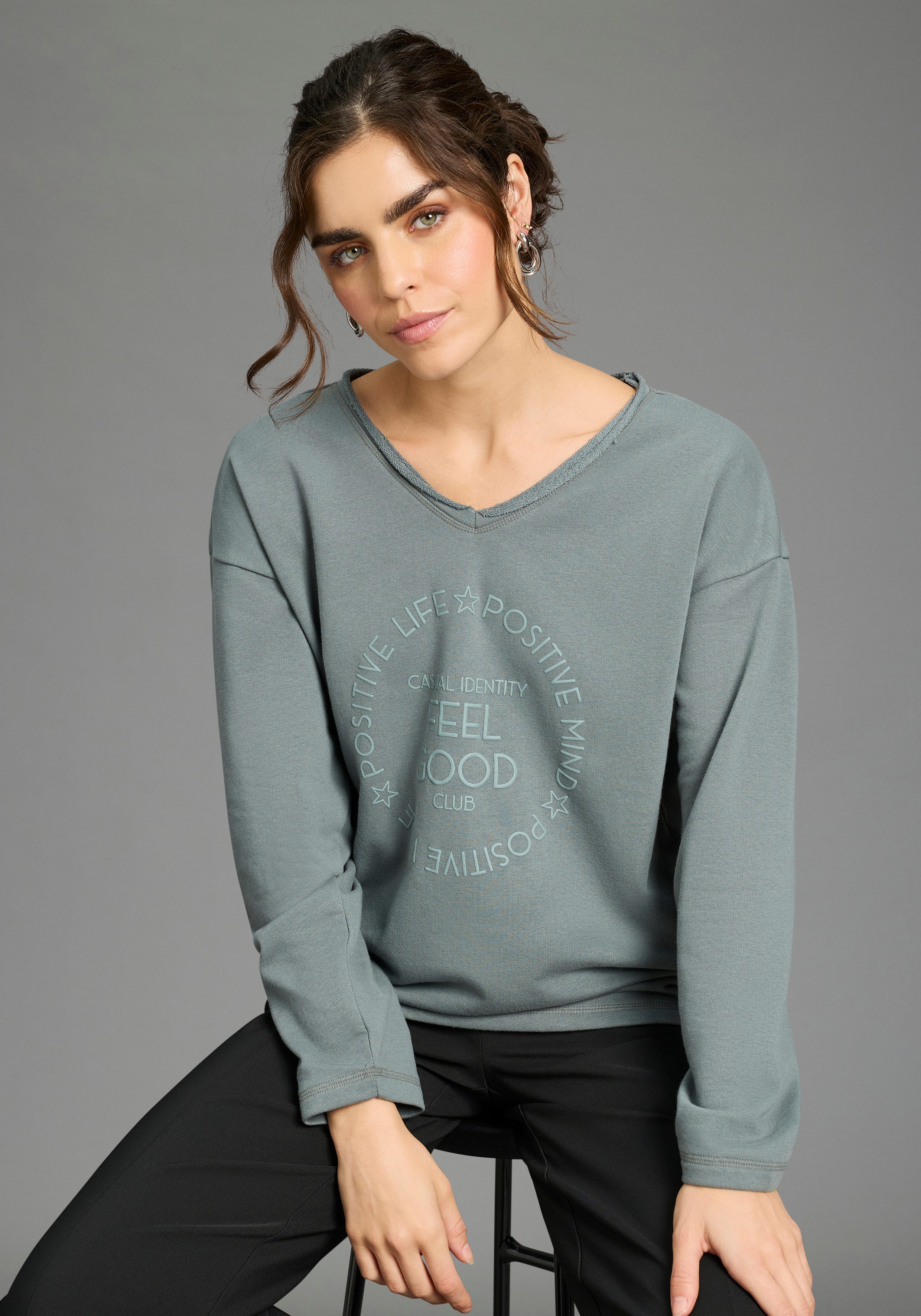 Laura Scott Longsweatshirt mit Fransenkante günstig online kaufen