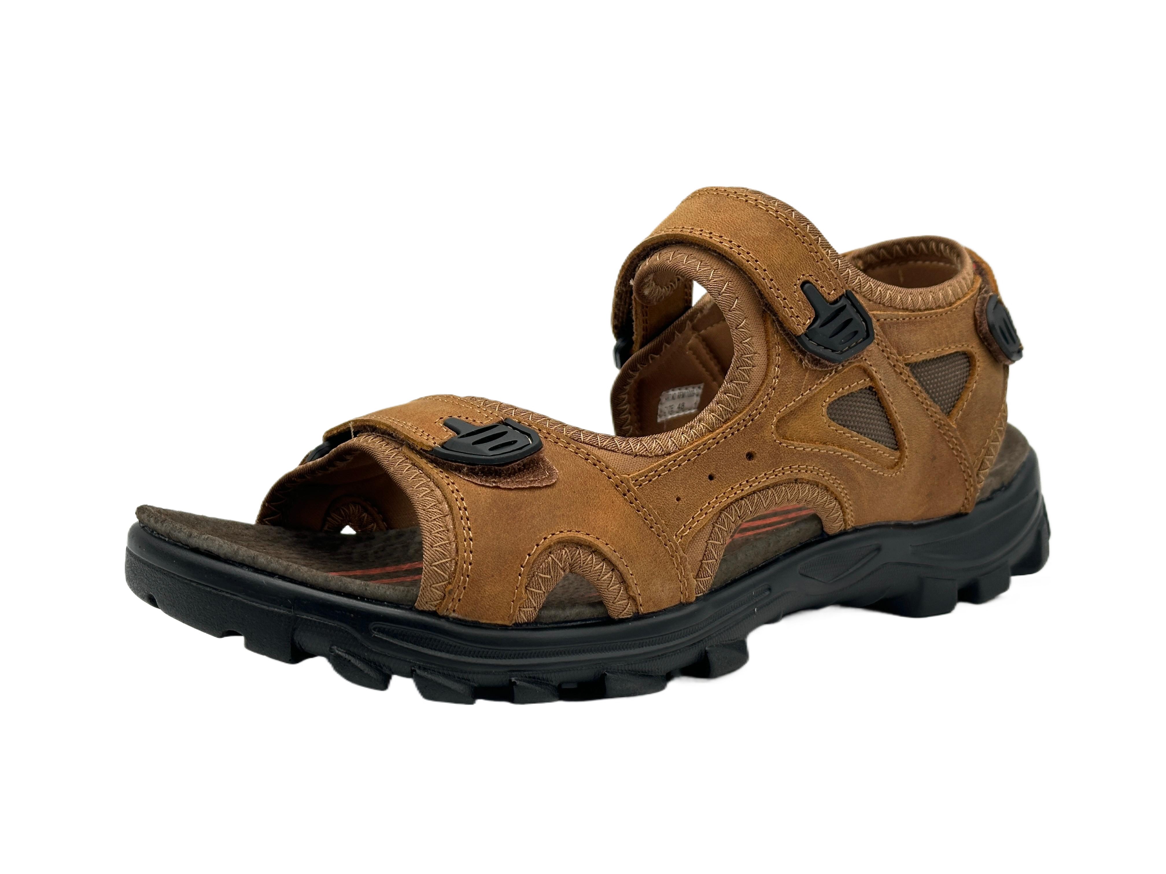 Nowaland Herren Trekkingsandalen aus Leder mit Klettverschluss Trekkingsandale Robuste Trekkingsandalen mit rutschfester Sohle und gepolsterter Sohle
