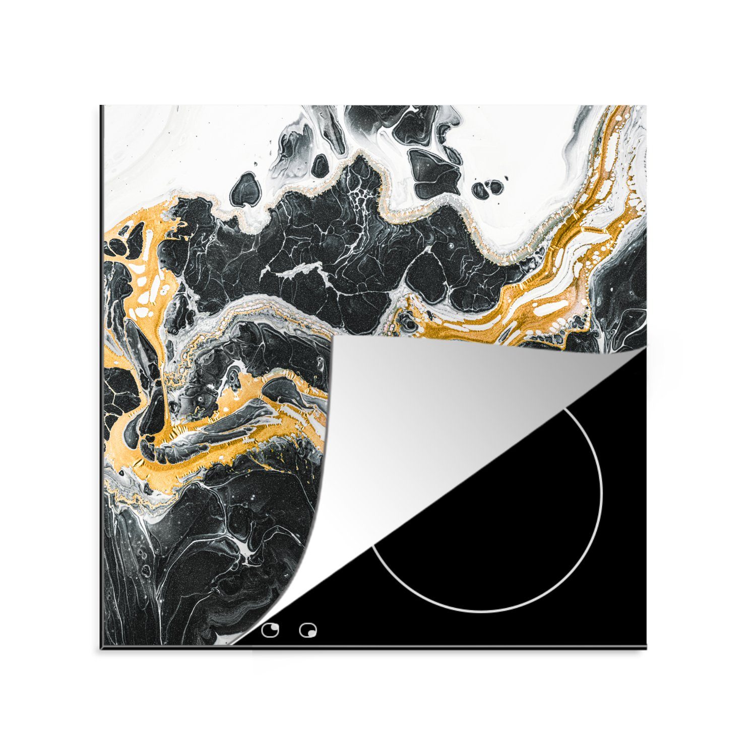 Marmor MuchoWow (1 tlg), Ceranfeldabdeckung, Weiß, Vinyl, Herdblende-/Abdeckplatte Arbeitsplatte für cm, - Gold 78x78 küche -