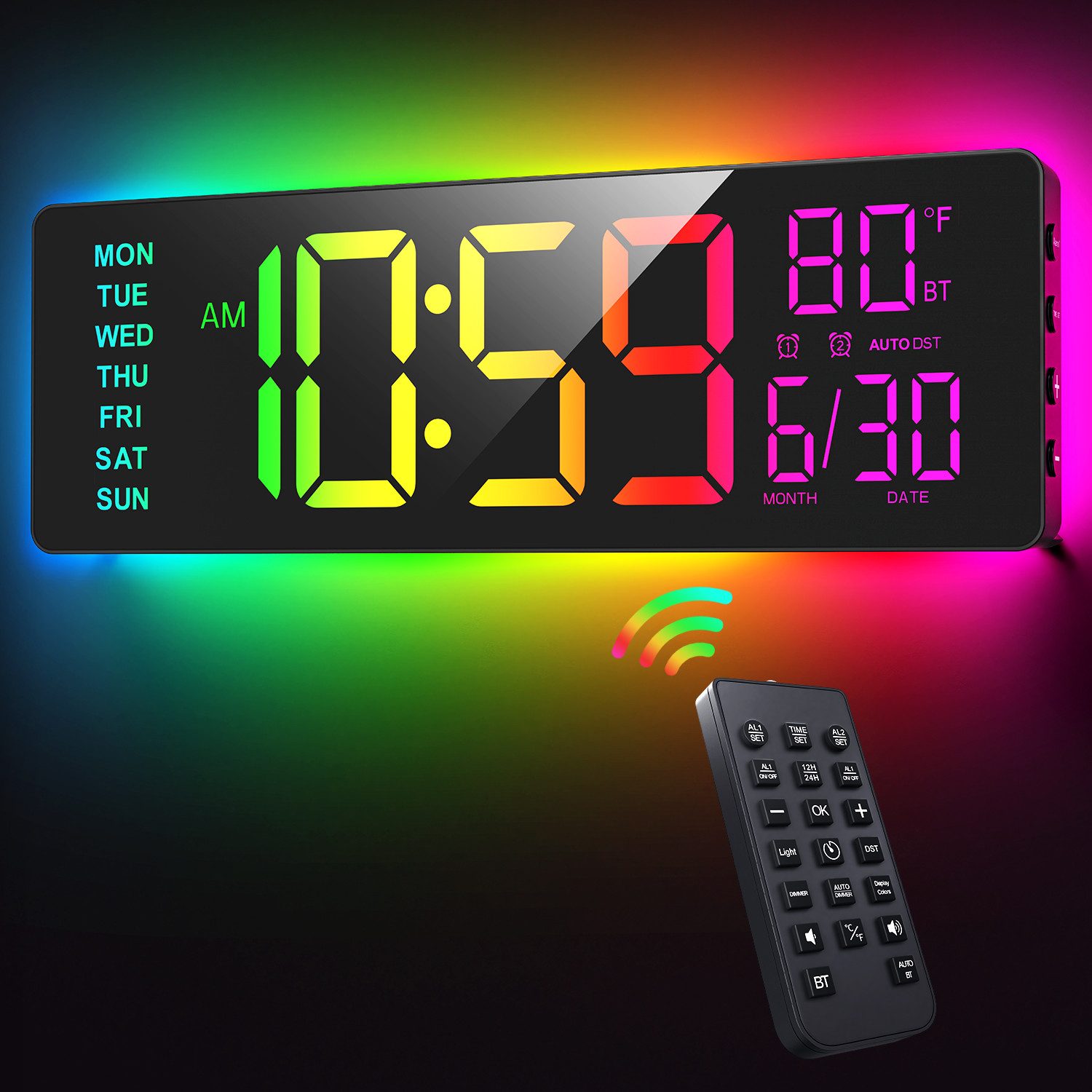 EASYERA Wanduhr 16,5 Zoll RGB Digitale Wanduhr Extra großes LED-Display mit günstig online kaufen