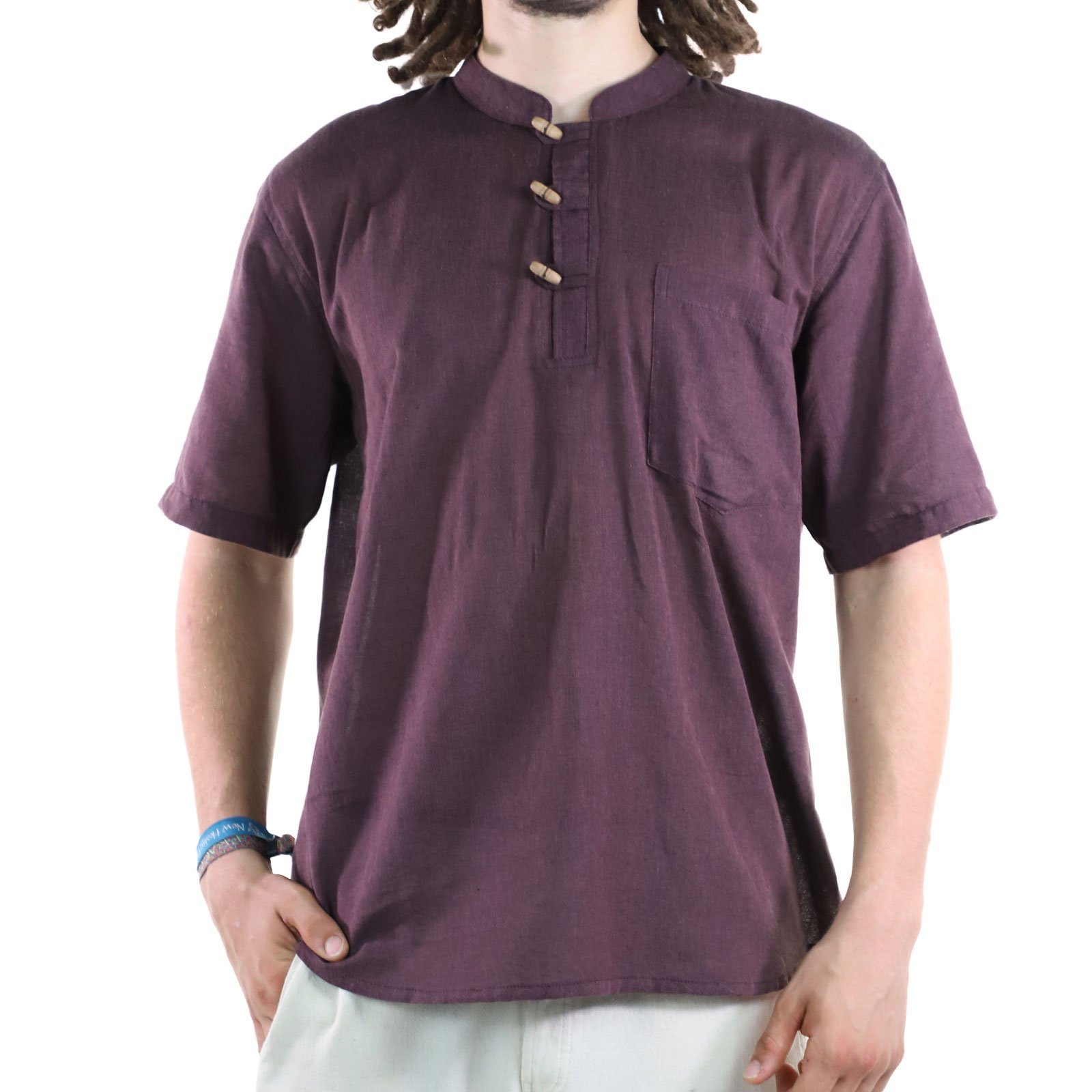 KUNST UND MAGIE Kurzarmhemd KUNST UND MAGIE Herren Hemd unifarben kurzarm Fischerhemd Freizeithemd