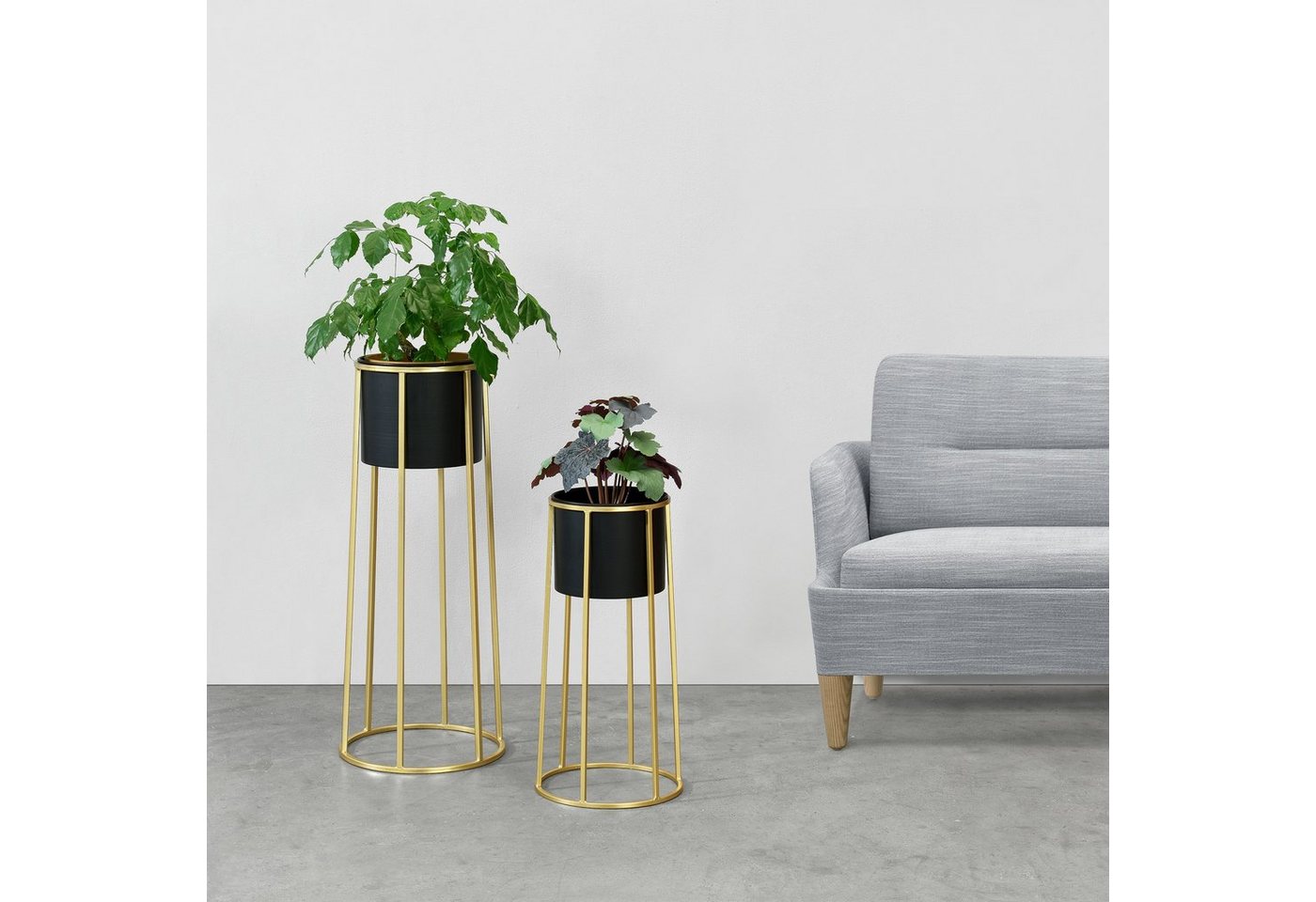 Thumbnail - en.casa Blumenständer (Set, 2er), »Macon« Blumenkübel Pflanzenständer Pflanztopf Metall schwarz/gold