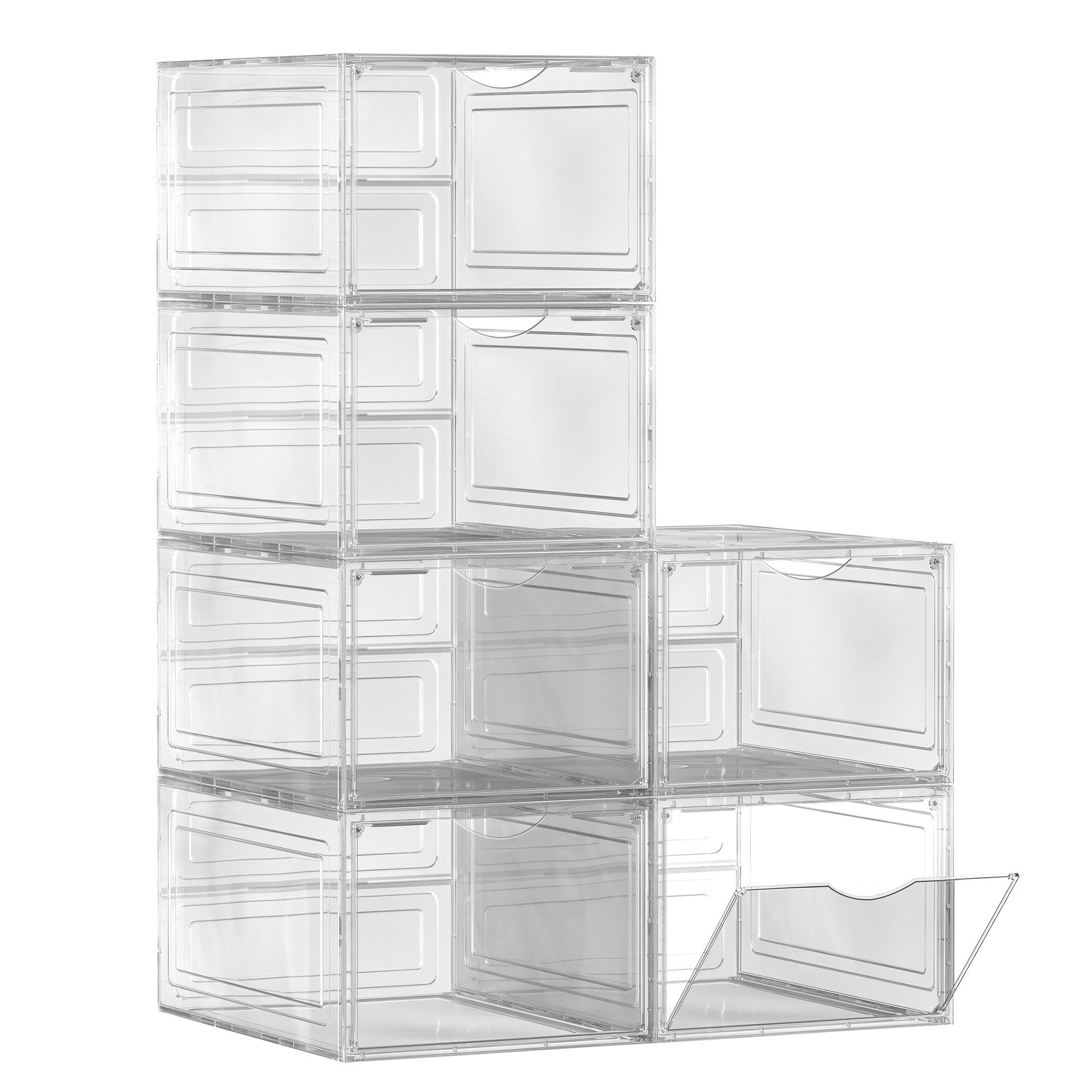 SONGMICS Schuhbox Schuh-Organizer aus Kunststoff, Magnetische Frontklappe (6 St), stapelbar, 27 x 34,5 x 19 cm, für Schuhe bis Größe 46