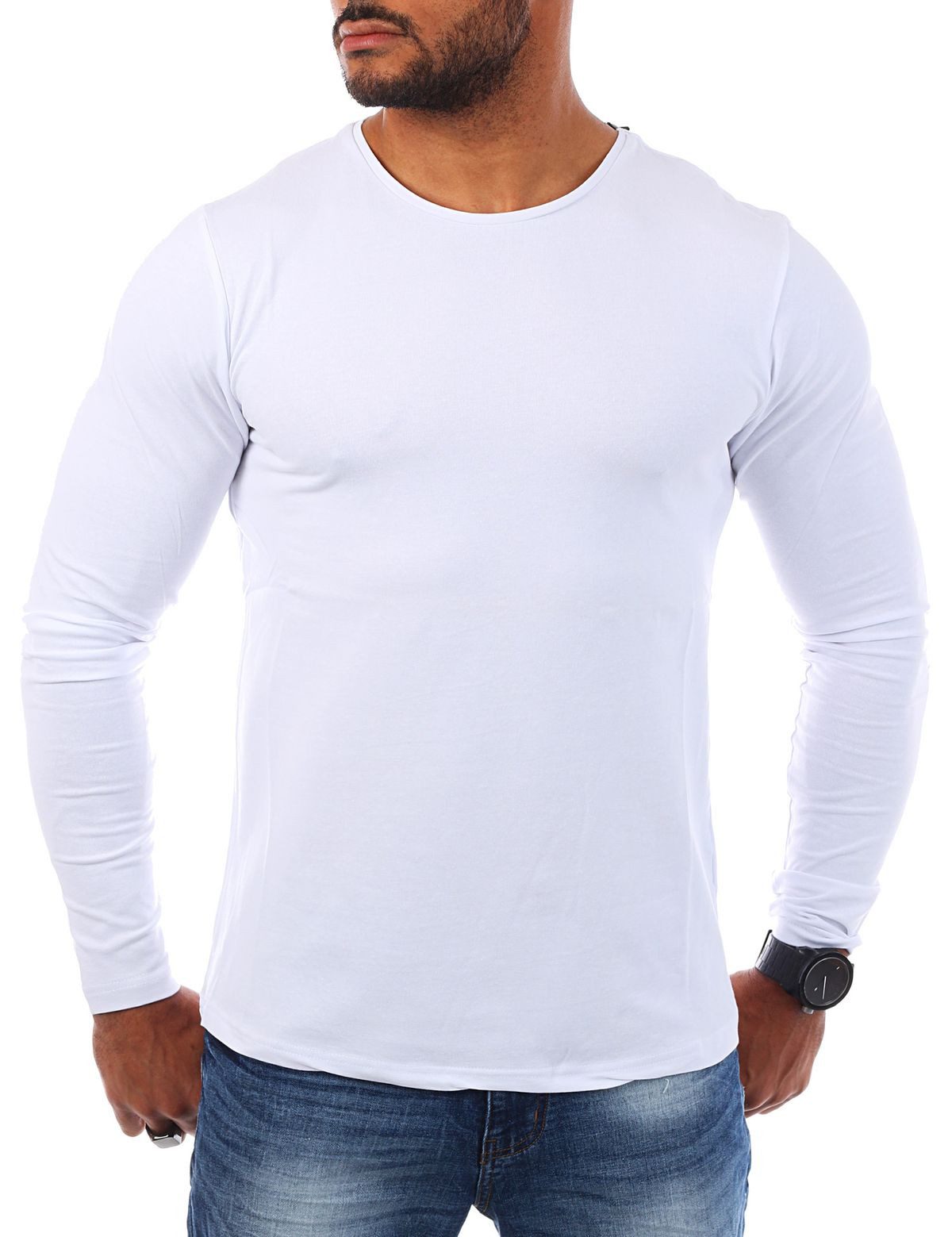 Young & Rich Langarmshirt Herren Uni Basic Longsleeve Rundhals round-Neck Unterziehshirt 2002 Rundhalsauschnitt unifarben langarm slim fit