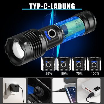 MDHAND LED Taschenlampe Taktische Taschenlampe Hohe Lumen IPX4 Wasserdicht (1-St), Vier blaue LED-Stromanzeigen